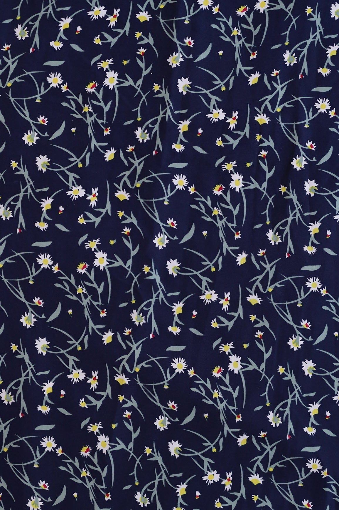 doeraa Prints Big Width "56" Small White Floral Digital Print On Navy Blue Crepe Satin Fabric