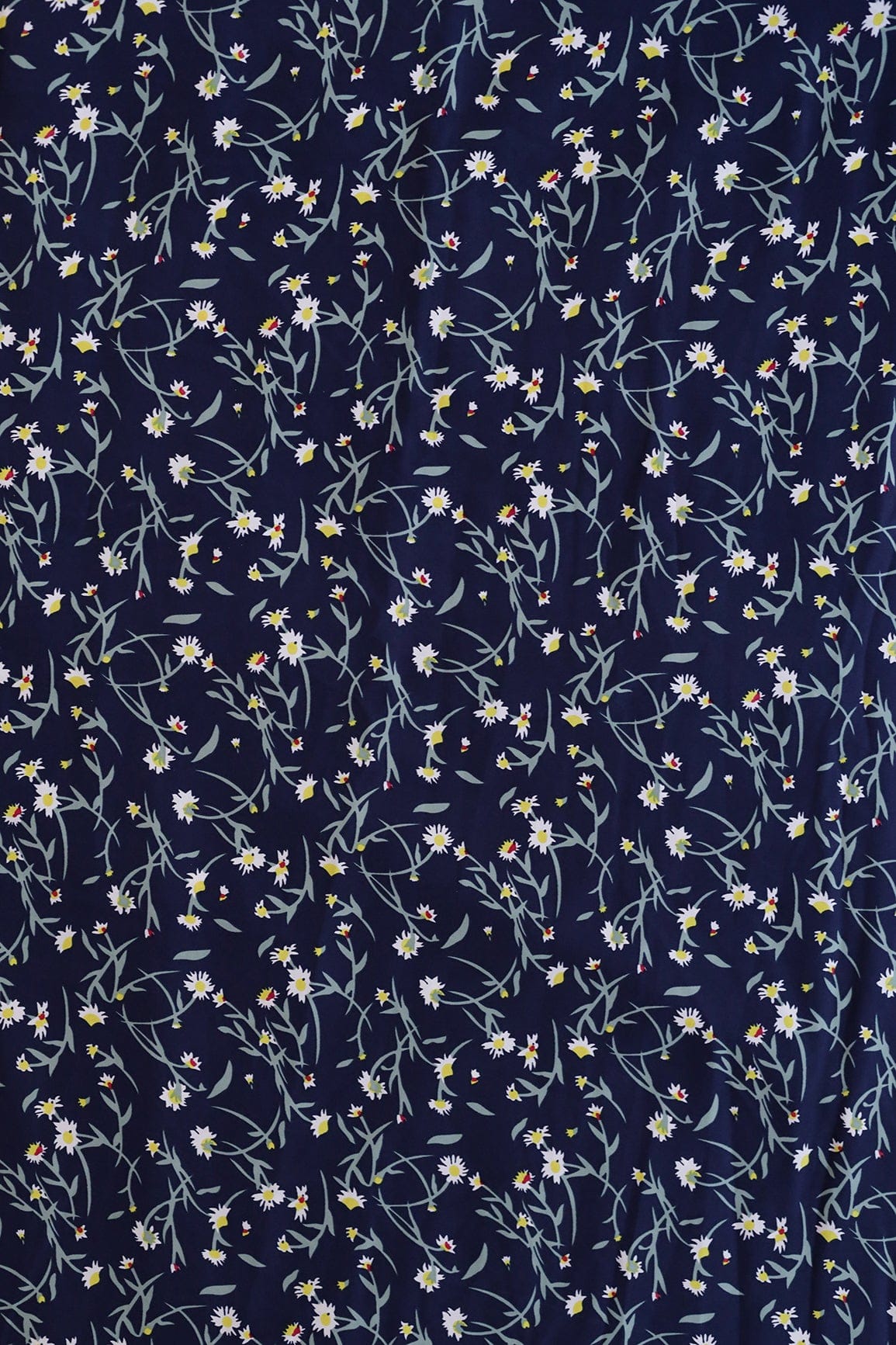 doeraa Prints Big Width "56" Small White Floral Digital Print On Navy Blue Crepe Satin Fabric