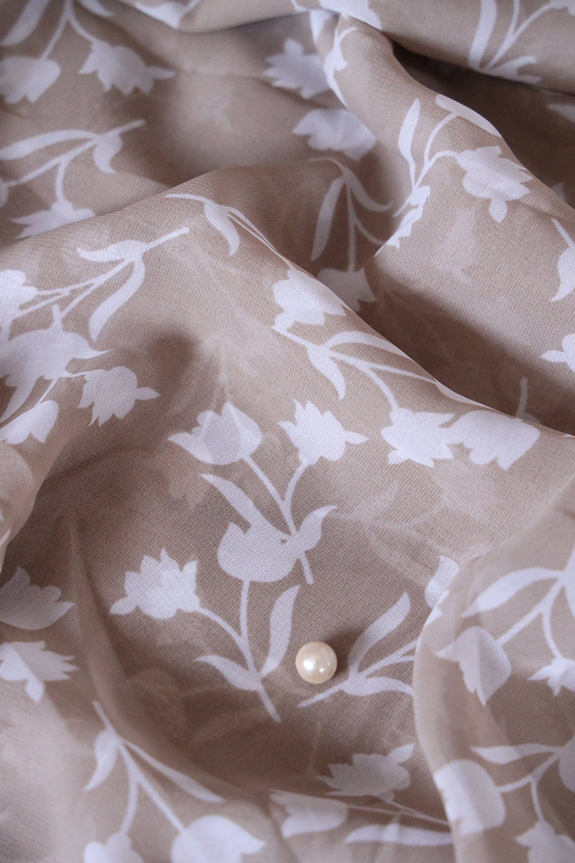 doeraa Prints Big Width "56" White Beautiful Floral Digital Print On Beige Georgette Fabric