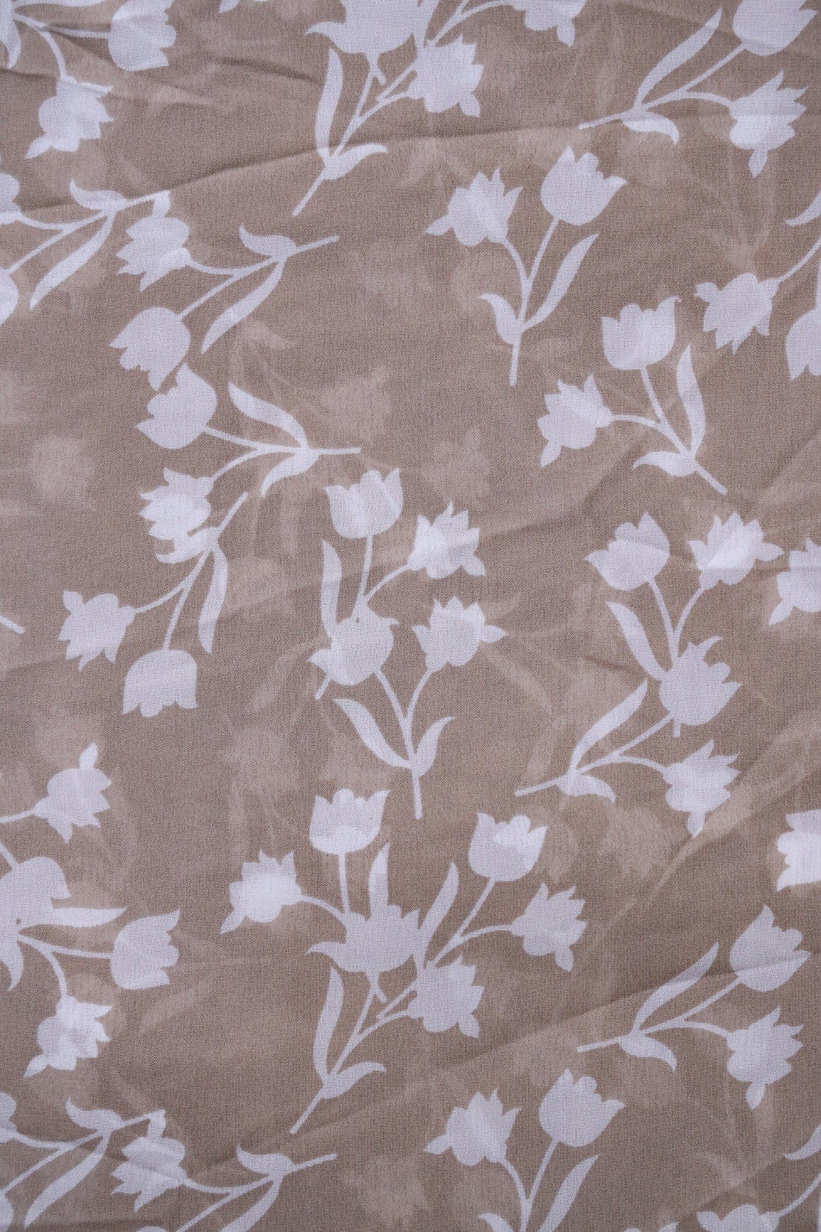 doeraa Prints Big Width "56" White Beautiful Floral Digital Print On Beige Georgette Fabric