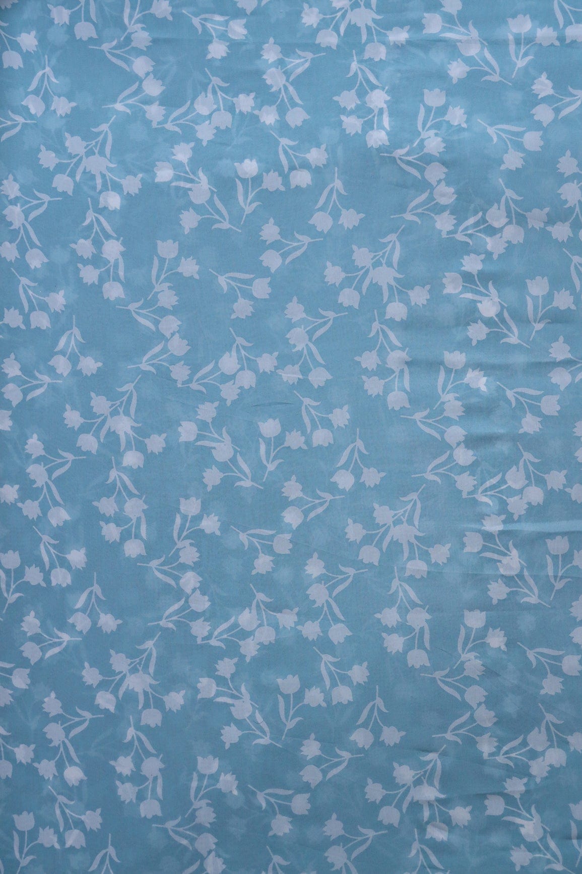doeraa Prints Big Width "56" White Beautiful Floral Digital Print On Sky Blue Georgette Fabric