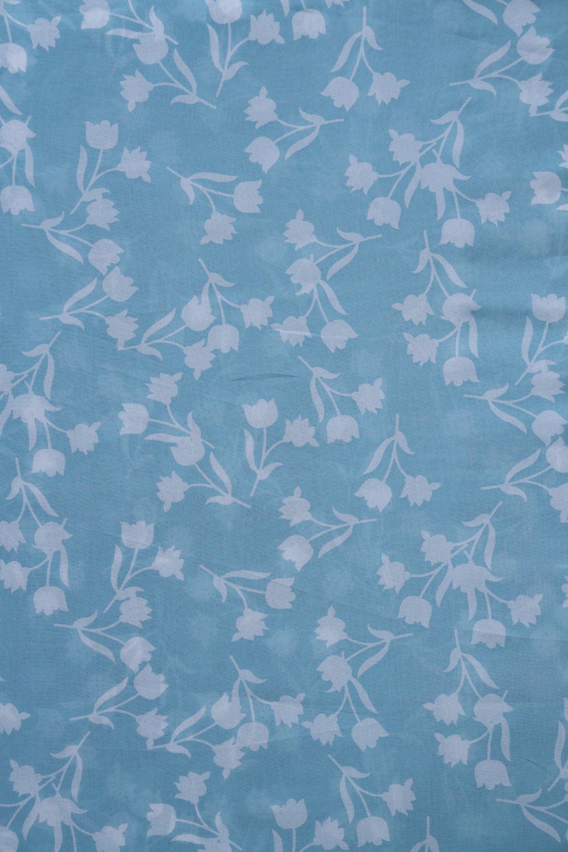 doeraa Prints Big Width "56" White Beautiful Floral Digital Print On Sky Blue Georgette Fabric