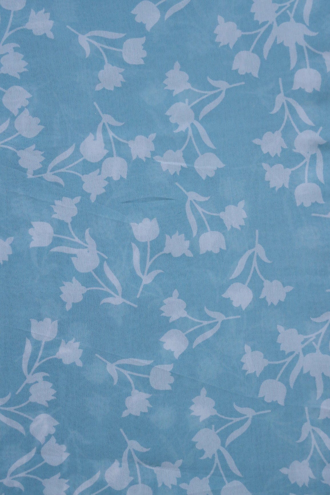 doeraa Prints Big Width "56" White Beautiful Floral Digital Print On Sky Blue Georgette Fabric