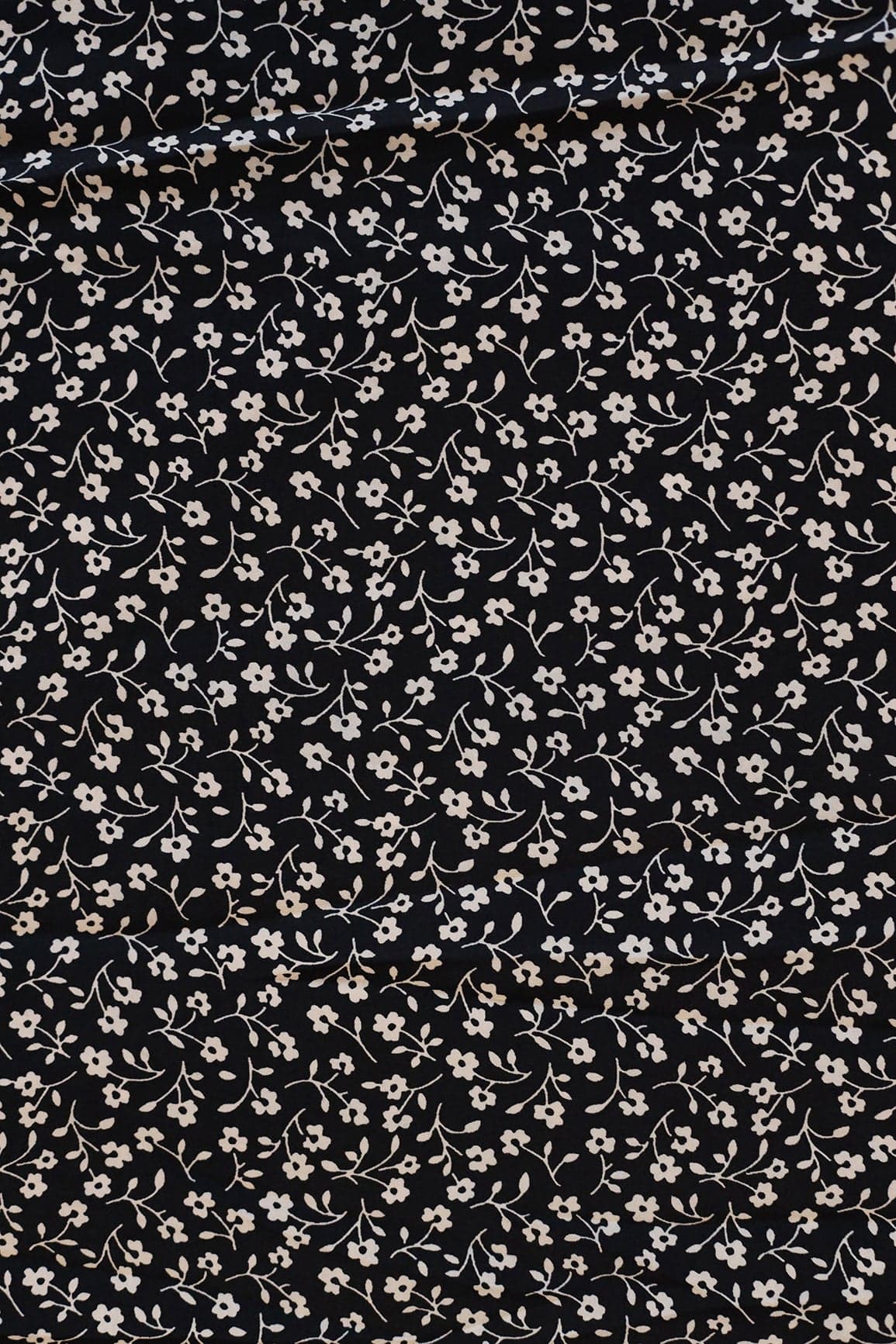 doeraa Prints Big Width "56" White Small Floral Digital Print On Black Crepe Satin Fabric