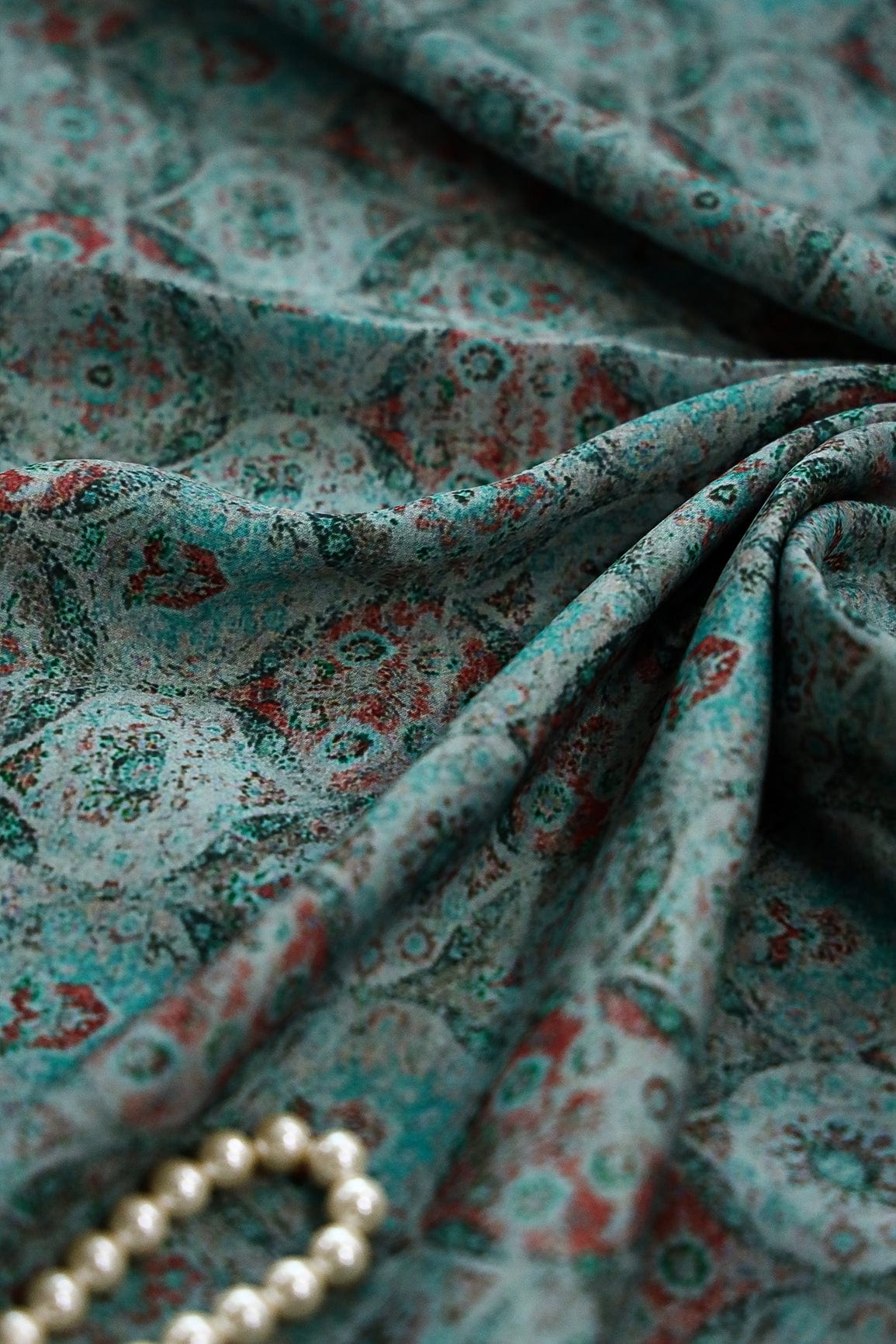 doeraa Prints Blue Rusty Digital Print on Satin Fabric