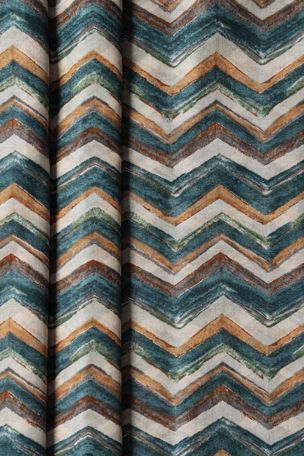 doeraa Prints Bottle Green And Light Beige Chevron Print On Pure Mul Cotton Fabric