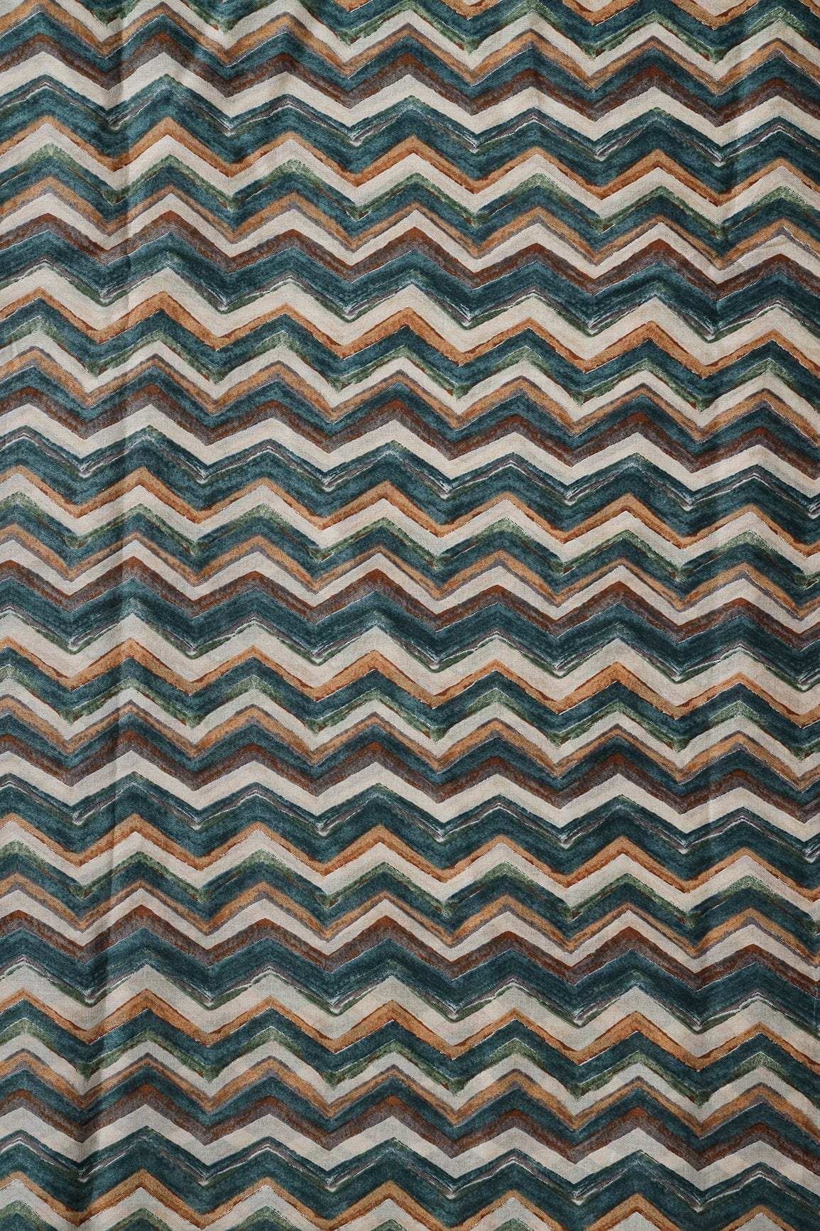 doeraa Prints Bottle Green And Light Beige Chevron Print On Pure Mul Cotton Fabric