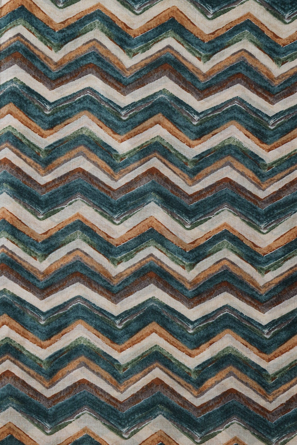 doeraa Prints Bottle Green And Light Beige Chevron Print On Pure Mul Cotton Fabric