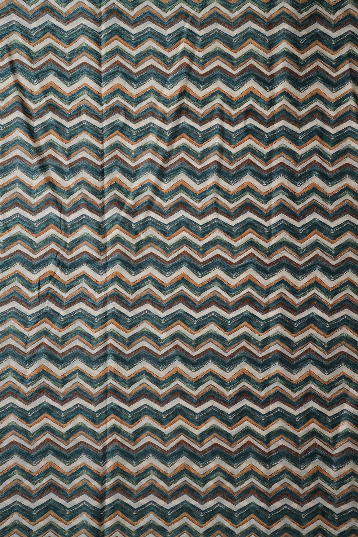 doeraa Prints Bottle Green And Light Beige Chevron Print On Pure Mul Cotton Fabric
