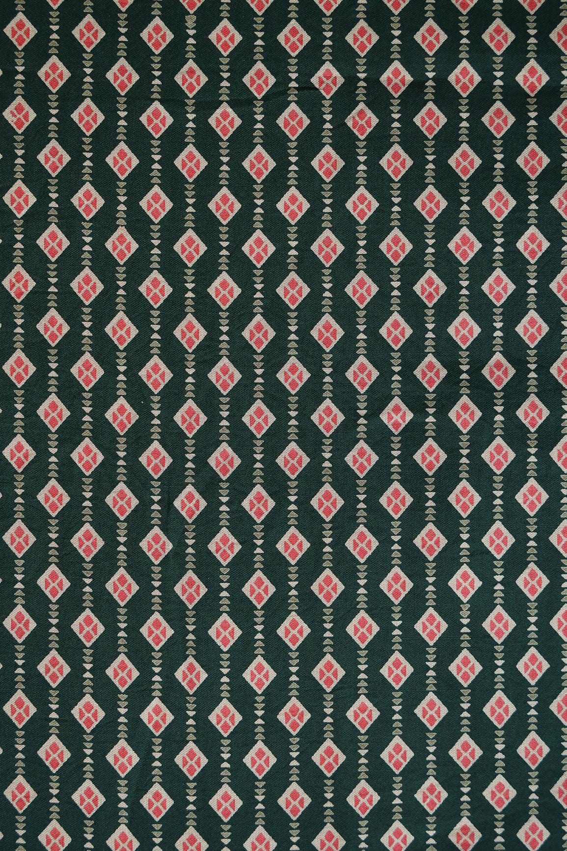 doeraa Prints Bottle Green And Red Geometric Pattern Screen Print On Chanderi Silk Fabric