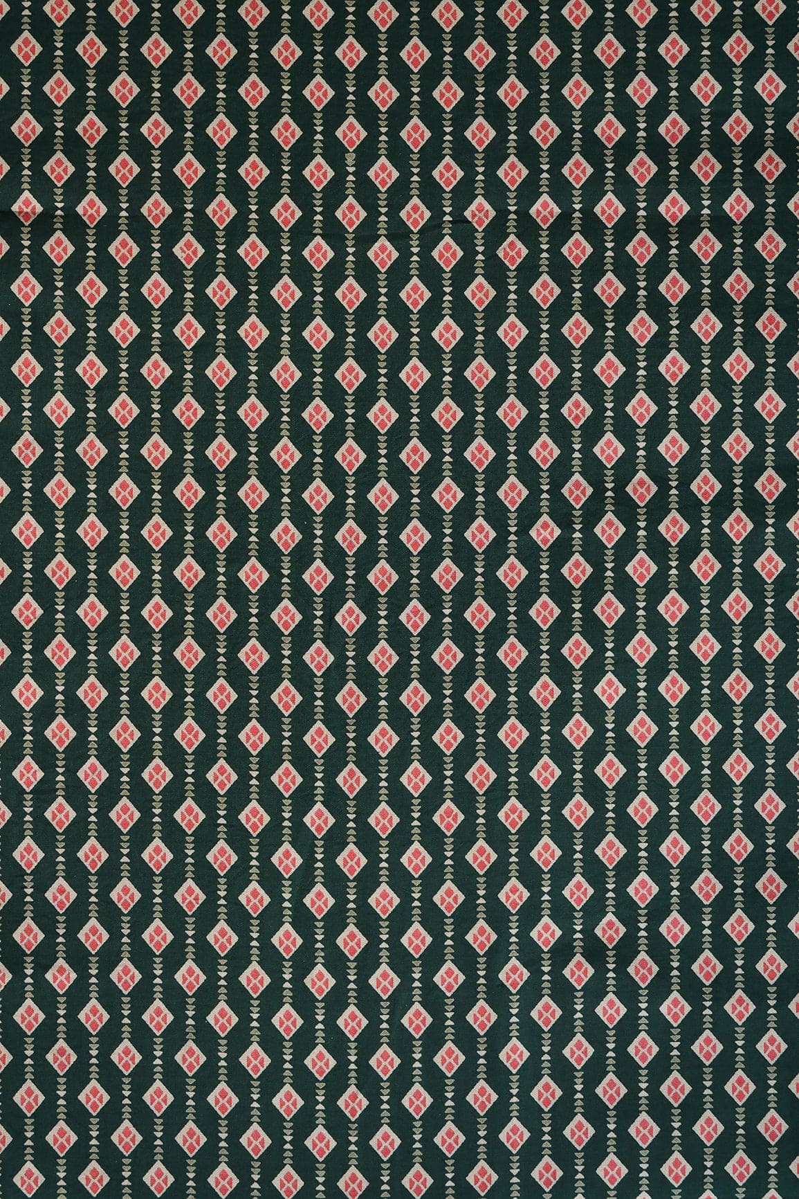 doeraa Prints Bottle Green And Red Geometric Pattern Screen Print On Chanderi Silk Fabric