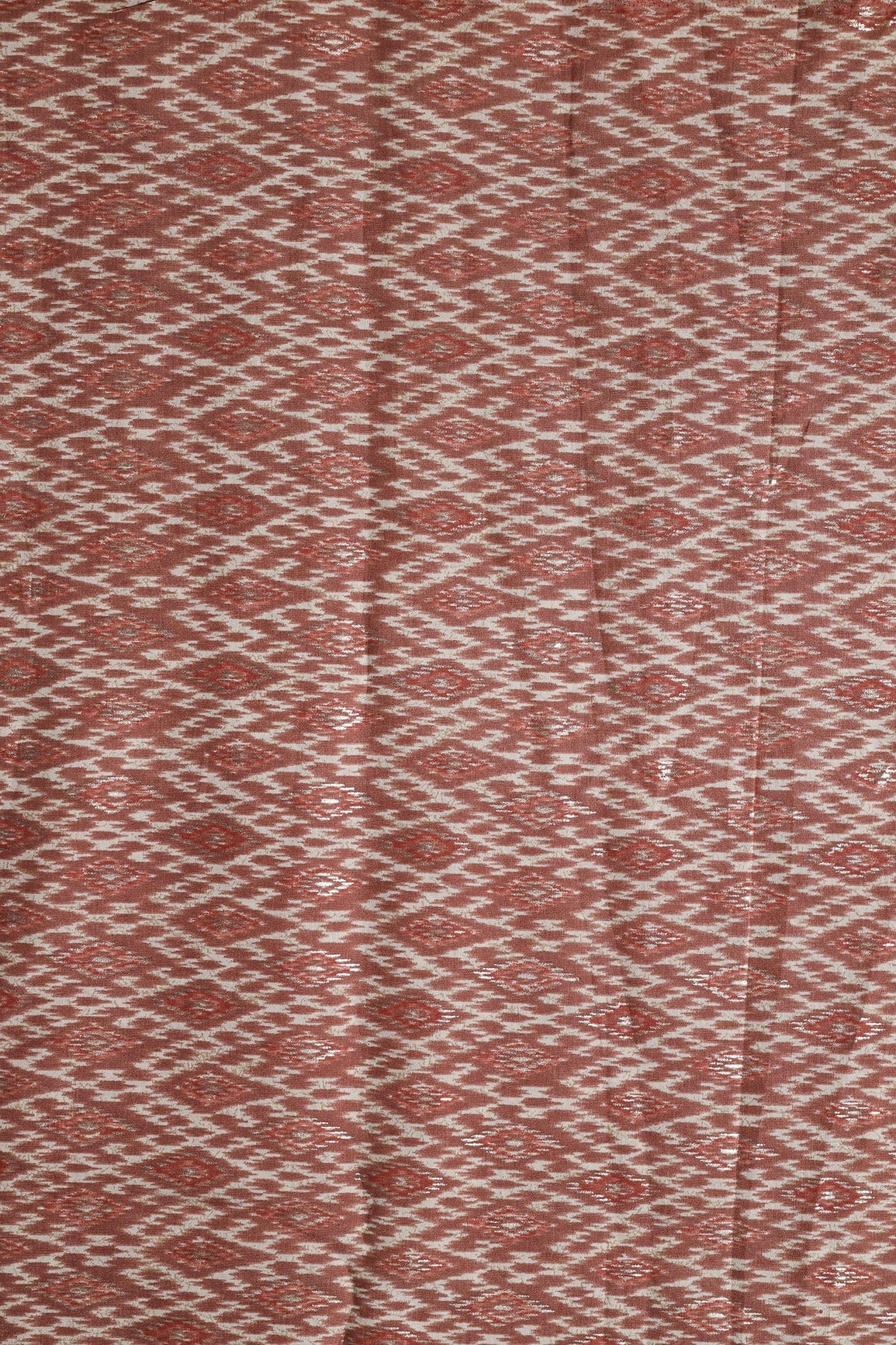 doeraa Prints Brown And Beige Geometric Foil Print On Pure Chanderi Silk Fabric