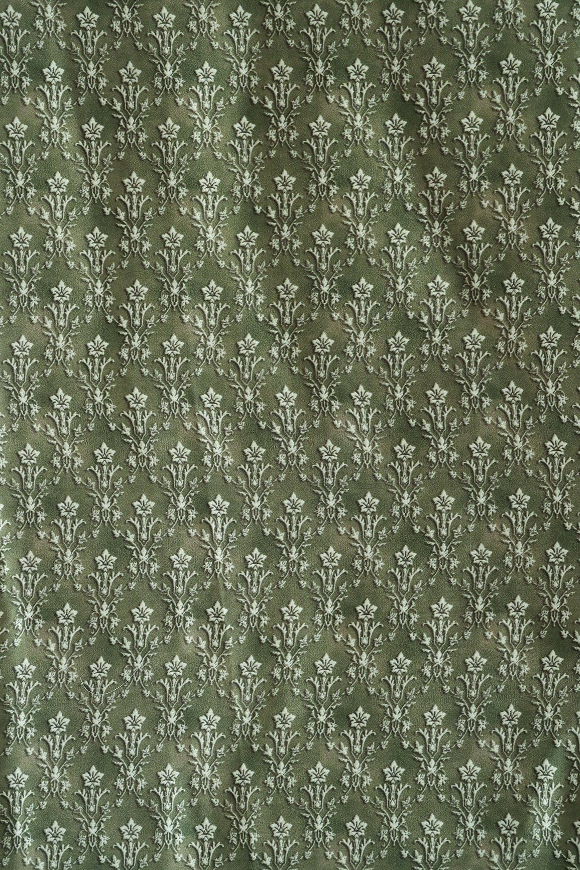 doeraa Prints Dark Olive Ethnic Pattern Digital Print On Satin Fabric