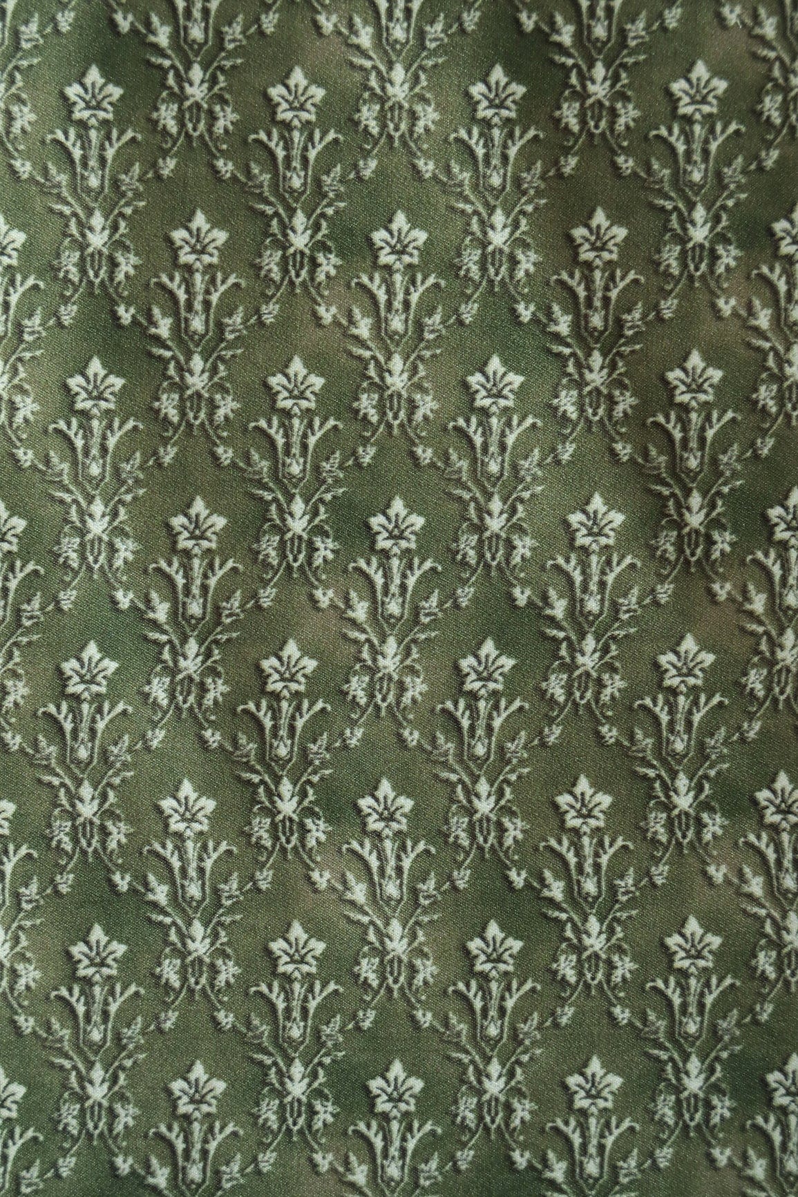 doeraa Prints Dark Olive Ethnic Pattern Digital Print On Satin Fabric