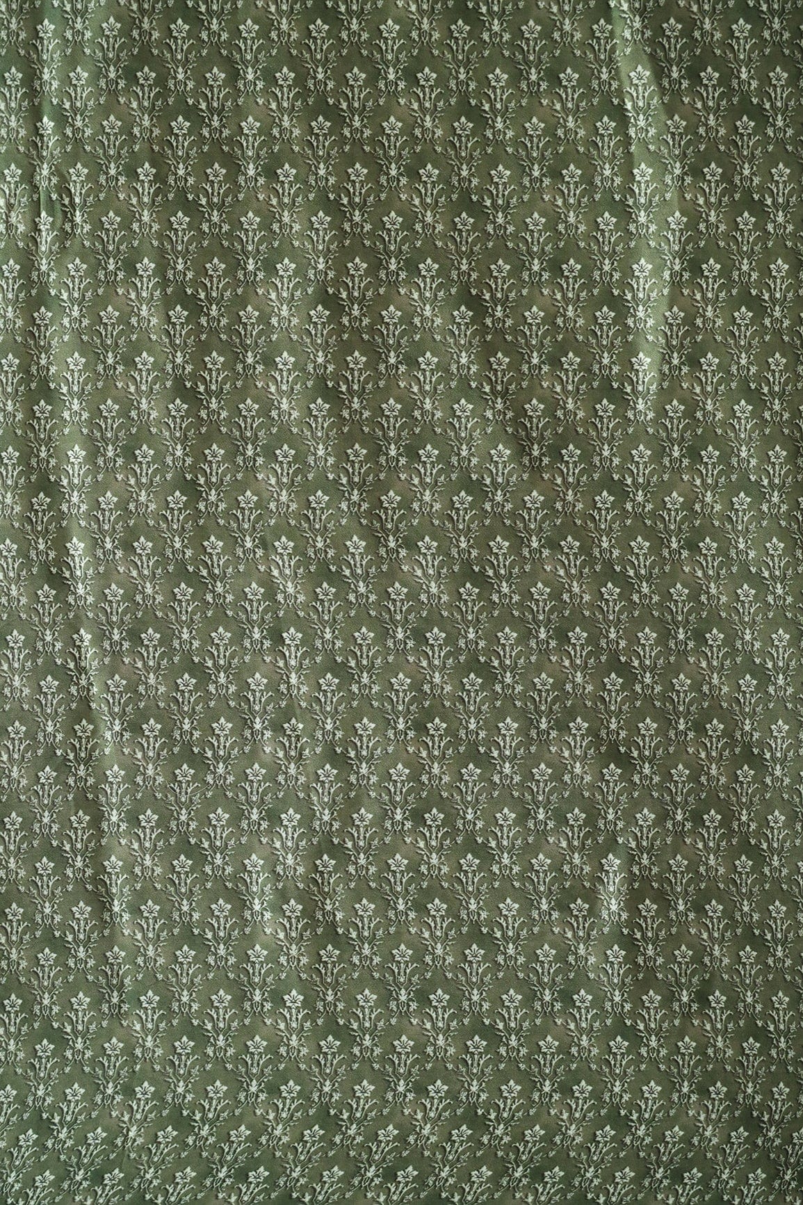 doeraa Prints Dark Olive Ethnic Pattern Digital Print On Satin Fabric