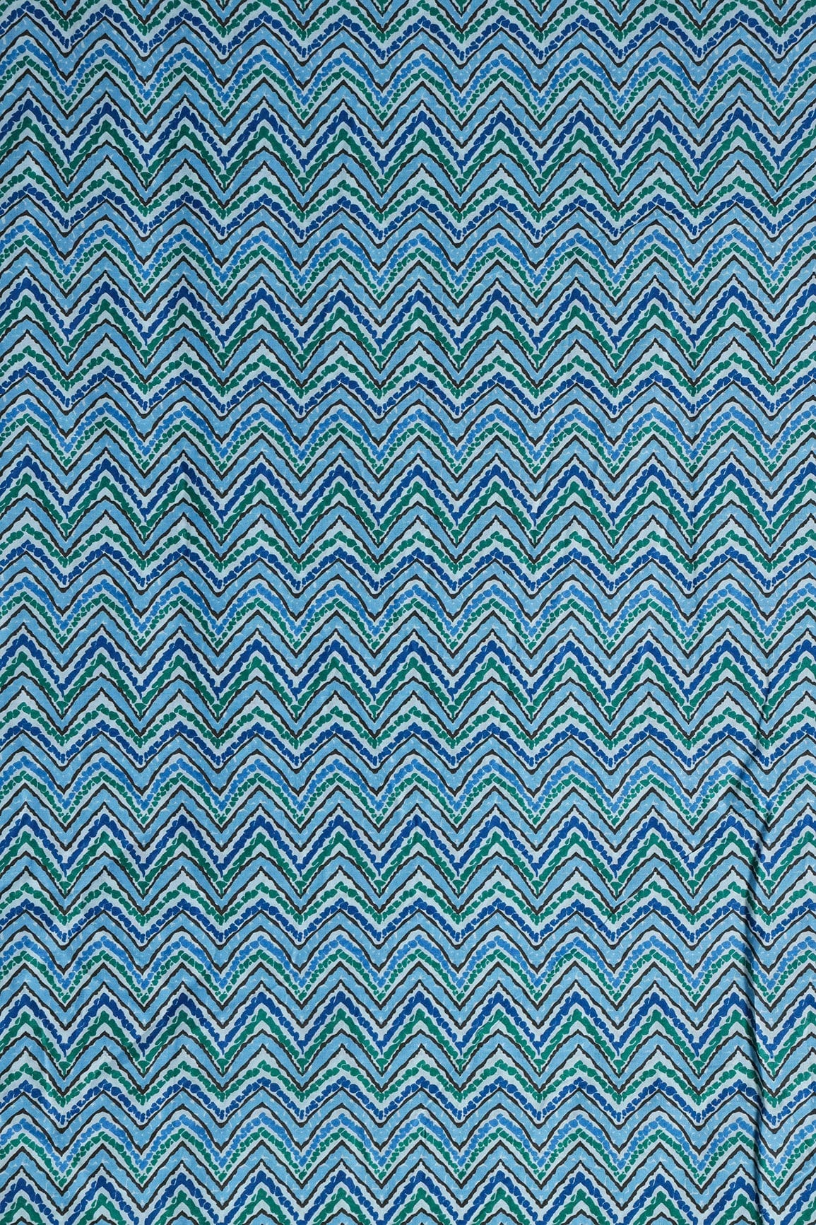 doeraa Prints Green And Carolina Blue Chevron Print On Pure Mul Cotton Fabric