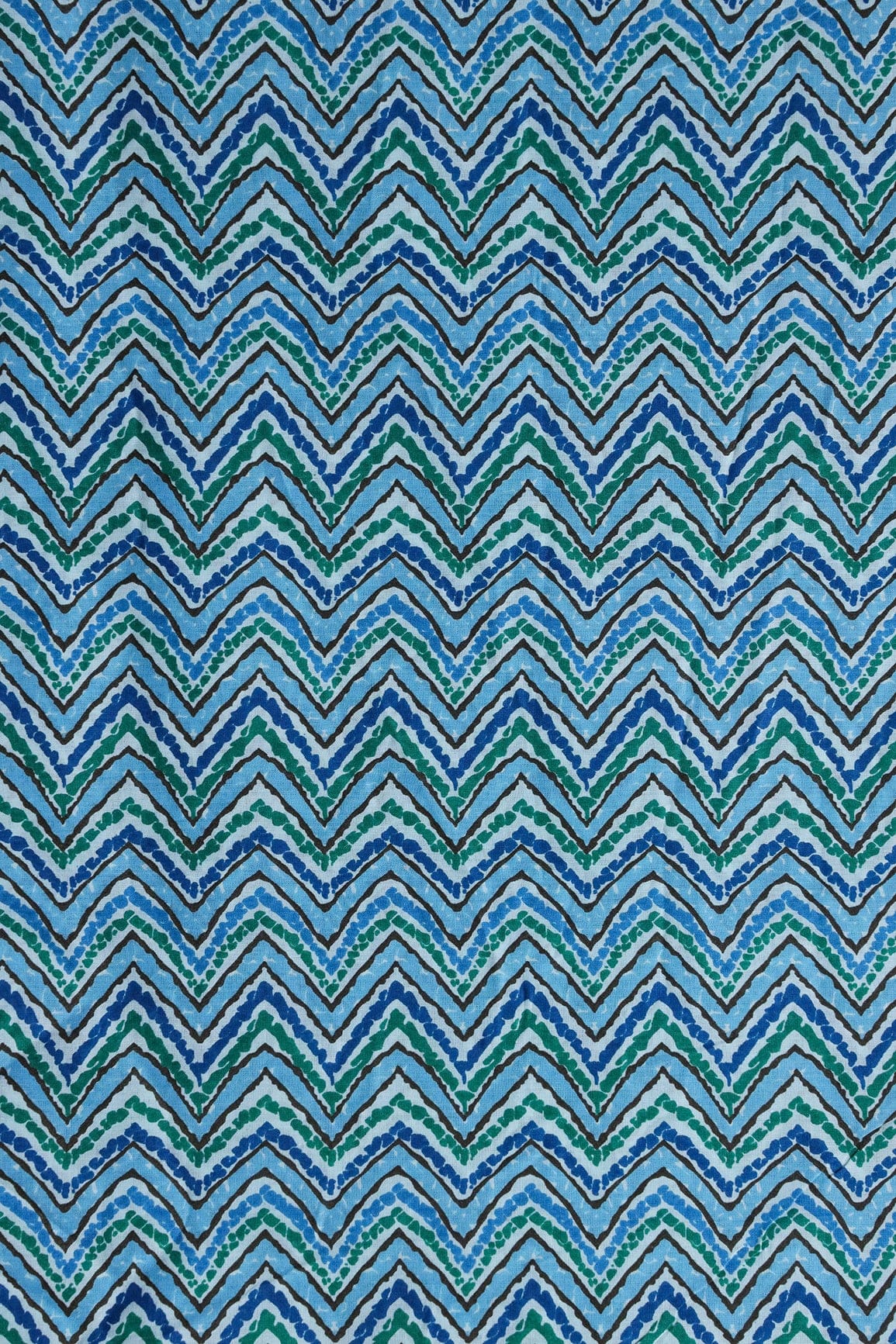 doeraa Prints Green And Carolina Blue Chevron Print On Pure Mul Cotton Fabric