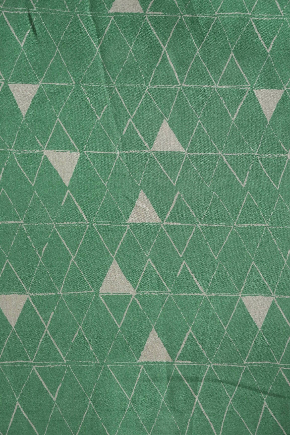 doeraa Prints Green And Cream Geometric Pattern Digital Print On Georgette Satin Fabric
