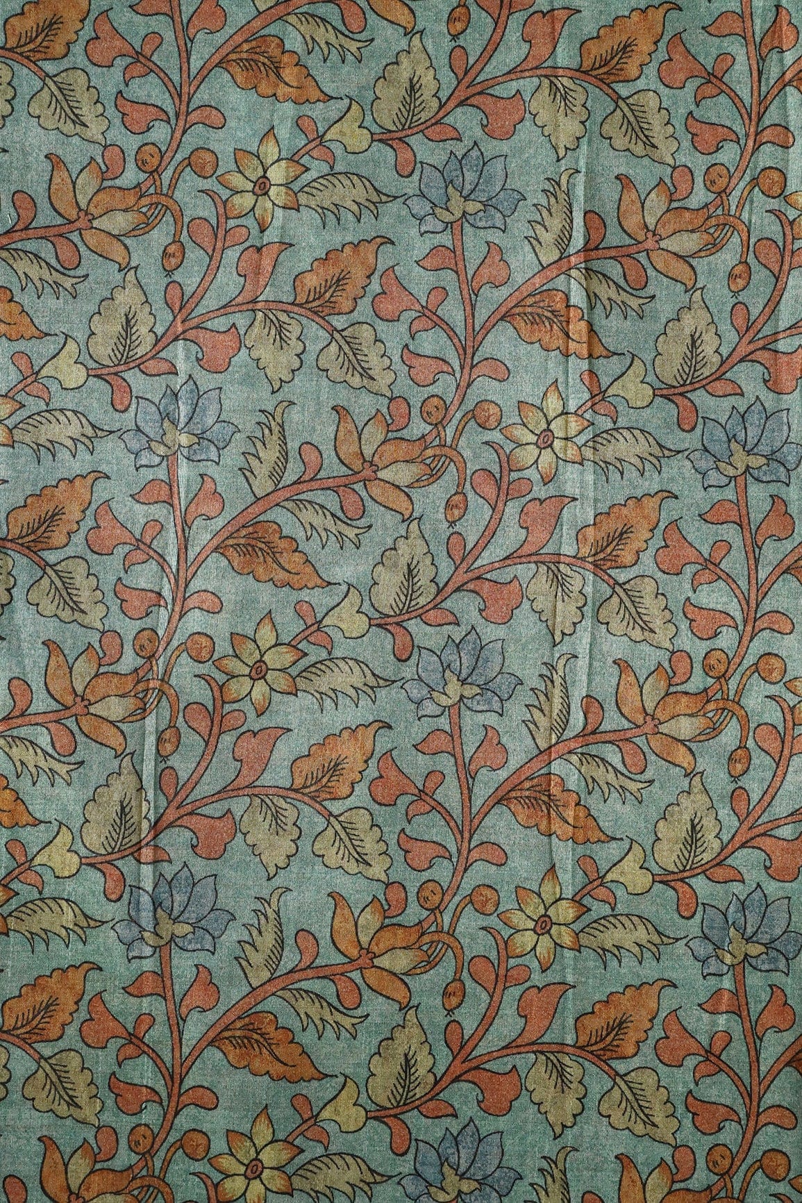 doeraa Prints Light Teal Floral Pattern Digital Print On Mulberry Silk Fabric