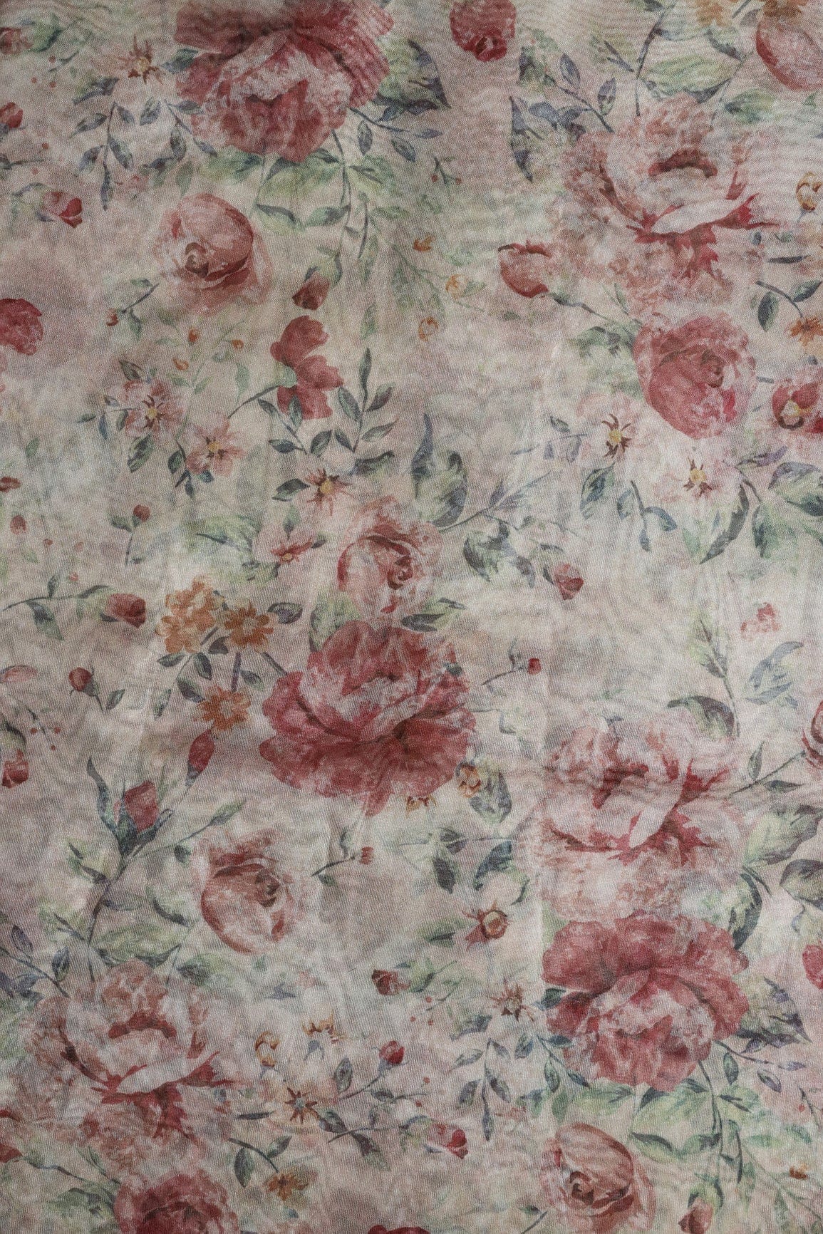 doeraa Prints Maroon Beautiful Floral Digital Print On Cream Organza Fabric