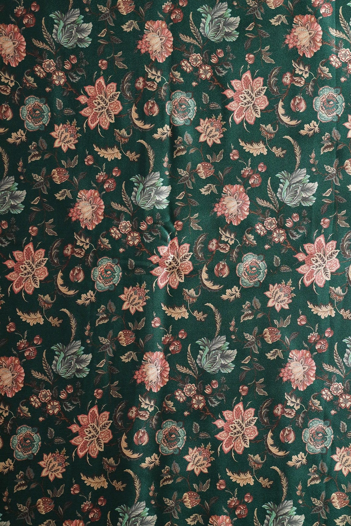 doeraa Prints Multi Color Floral Pattern Digital Print On Bottle Green Satin Fabric