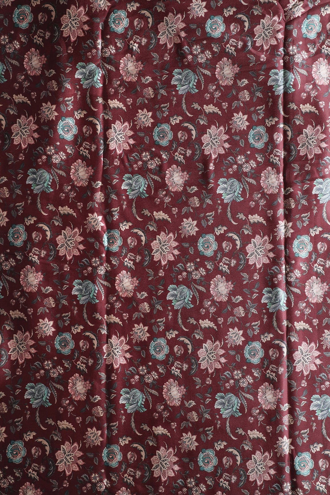 doeraa Prints Multi Color Floral Pattern Digital Print On Maroon Satin Fabric