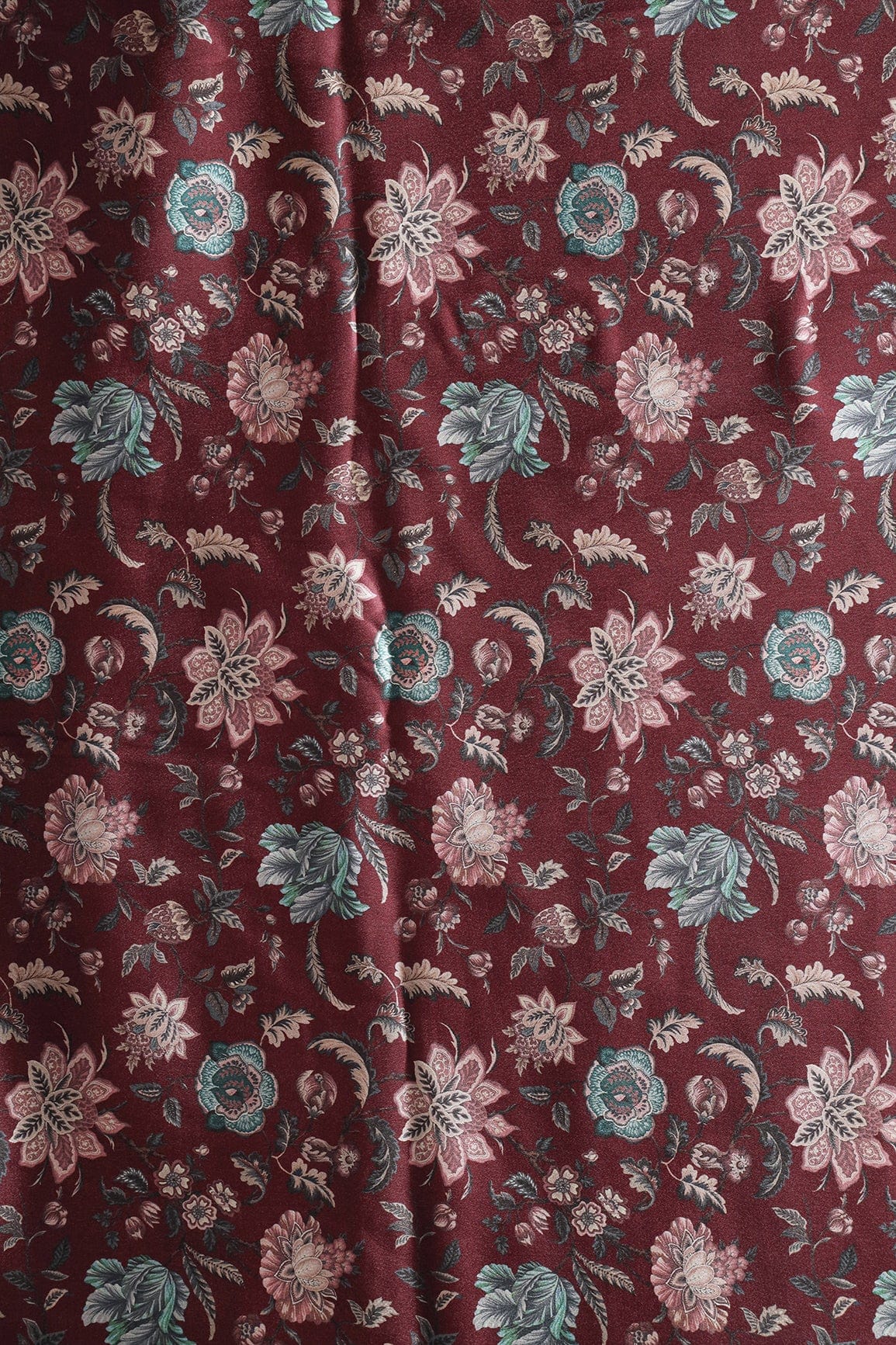 doeraa Prints Multi Color Floral Pattern Digital Print On Maroon Satin Fabric