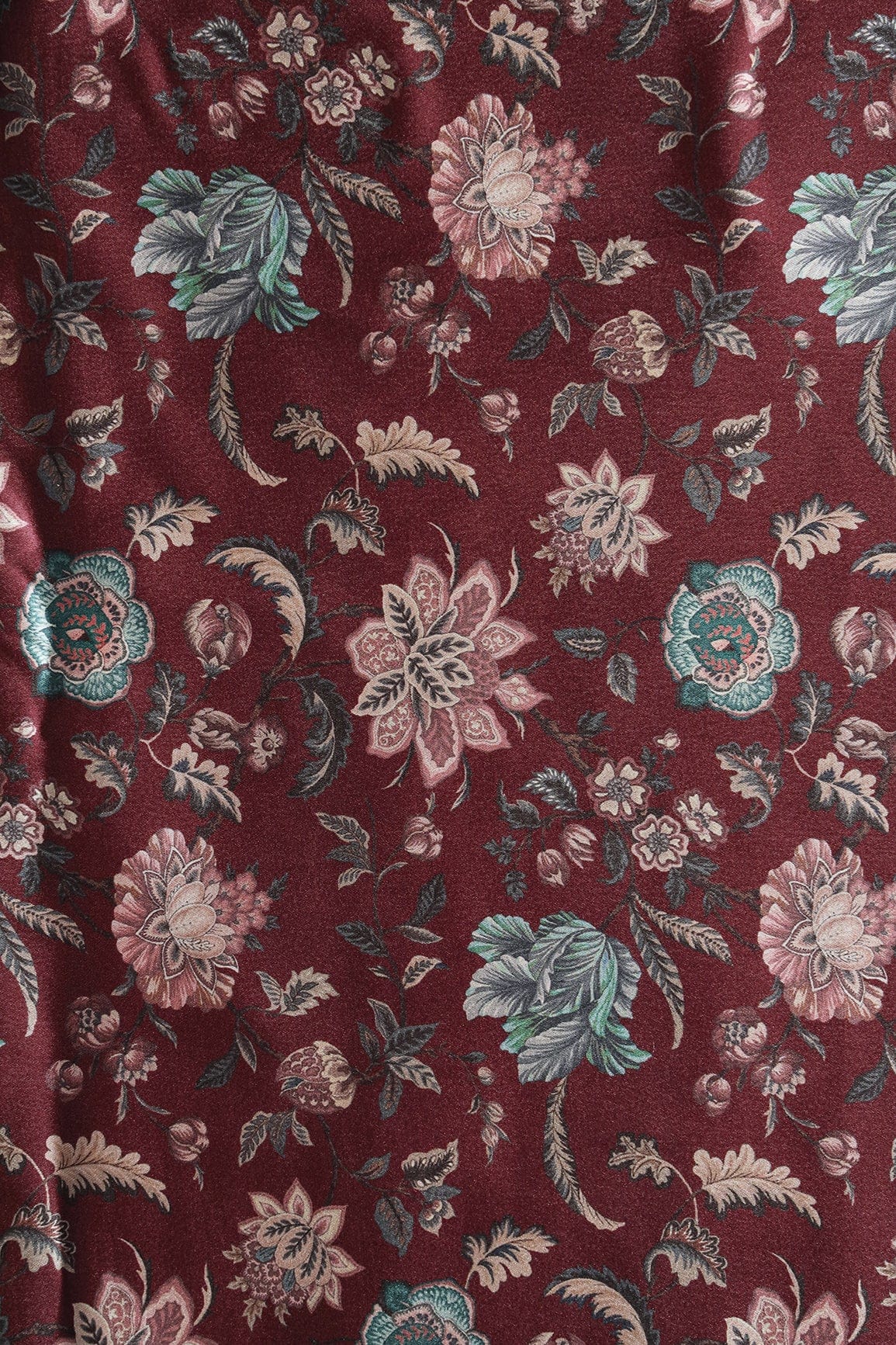 doeraa Prints Multi Color Floral Pattern Digital Print On Maroon Satin Fabric