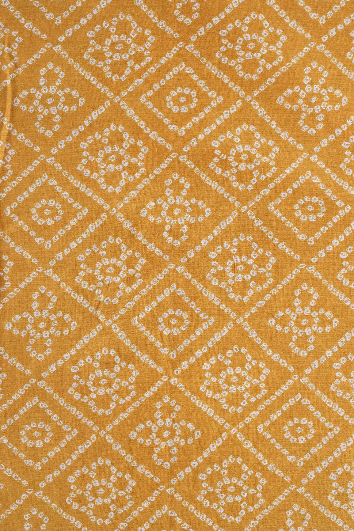 doeraa Prints Mustard Yellow And White Bandhani Print On Pure Cotton Fabric