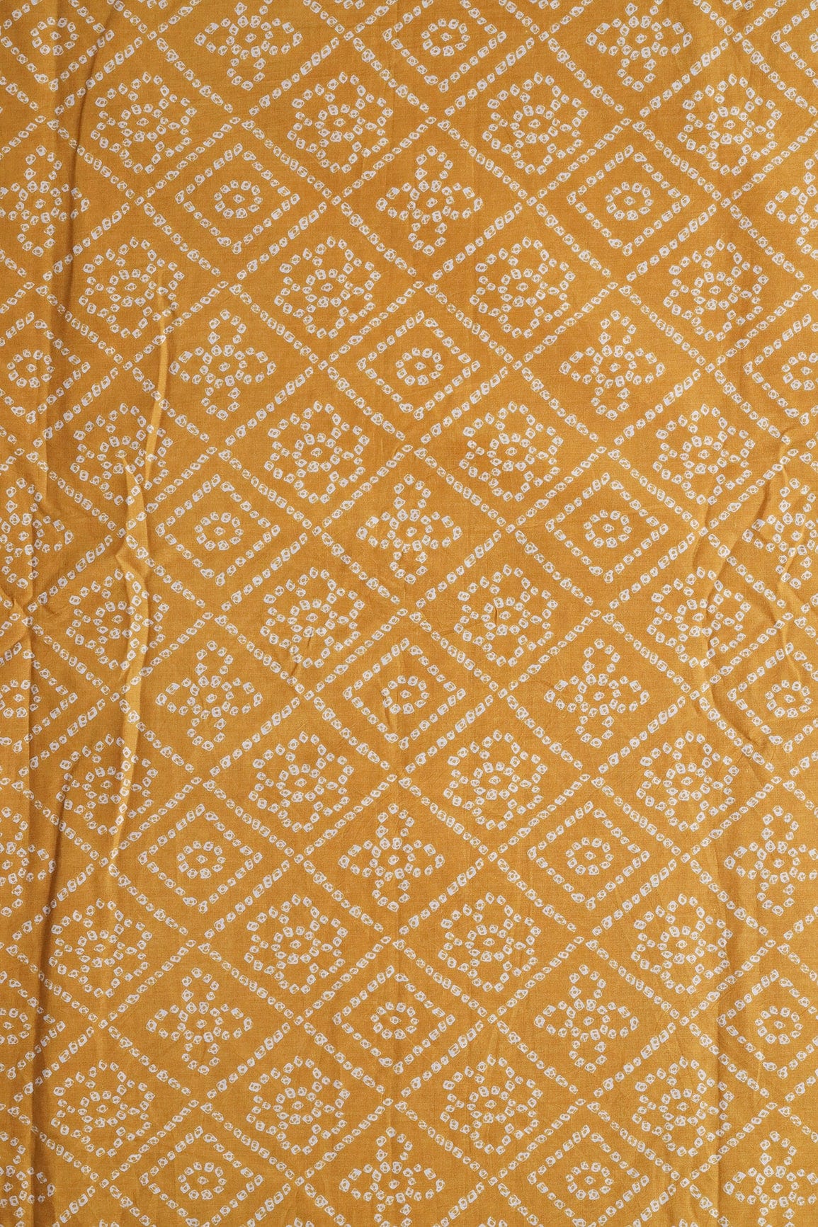 doeraa Prints Mustard Yellow And White Bandhani Print On Pure Cotton Fabric