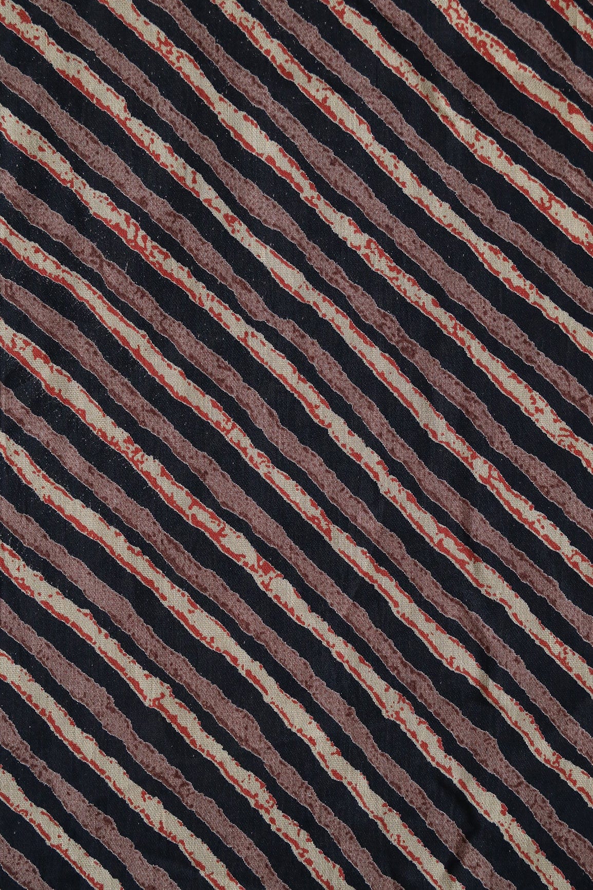 doeraa Prints Navy Blue And Cream Stripes Pattern Screen Print On Chanderi Silk Fabric