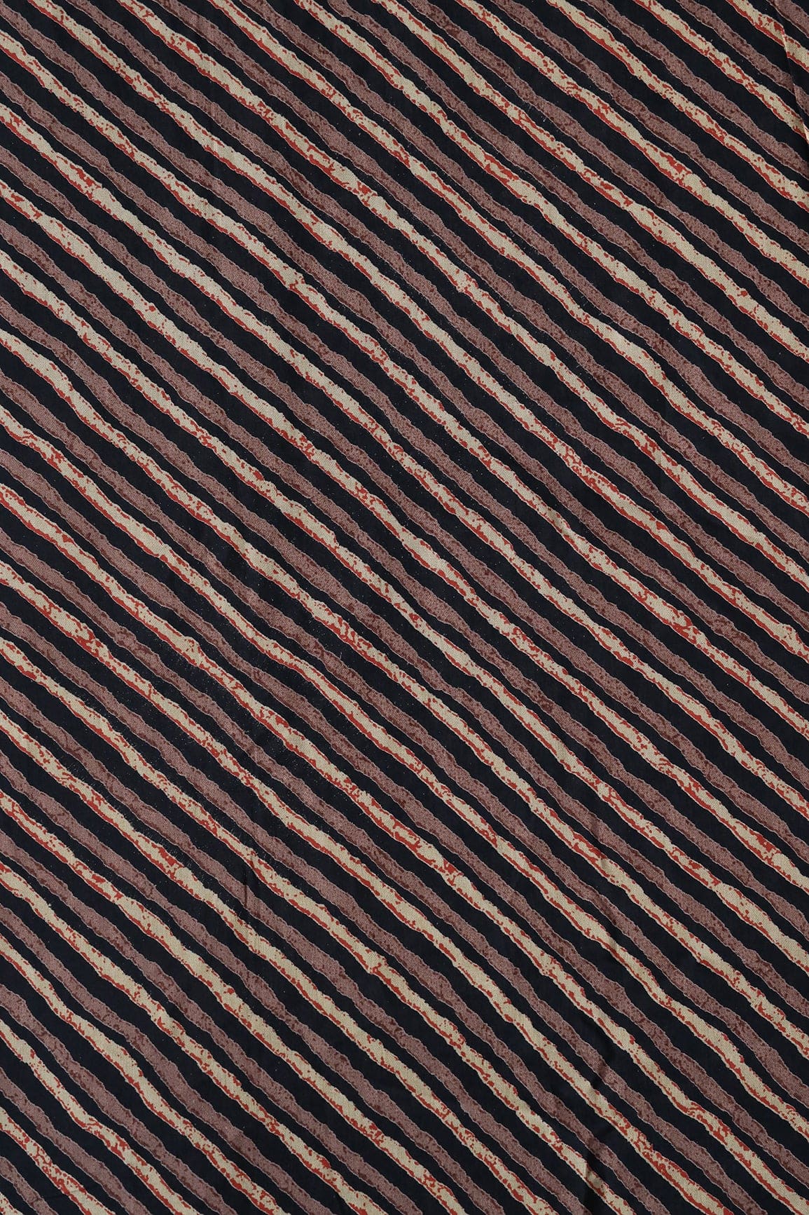 doeraa Prints Navy Blue And Cream Stripes Pattern Screen Print On Chanderi Silk Fabric
