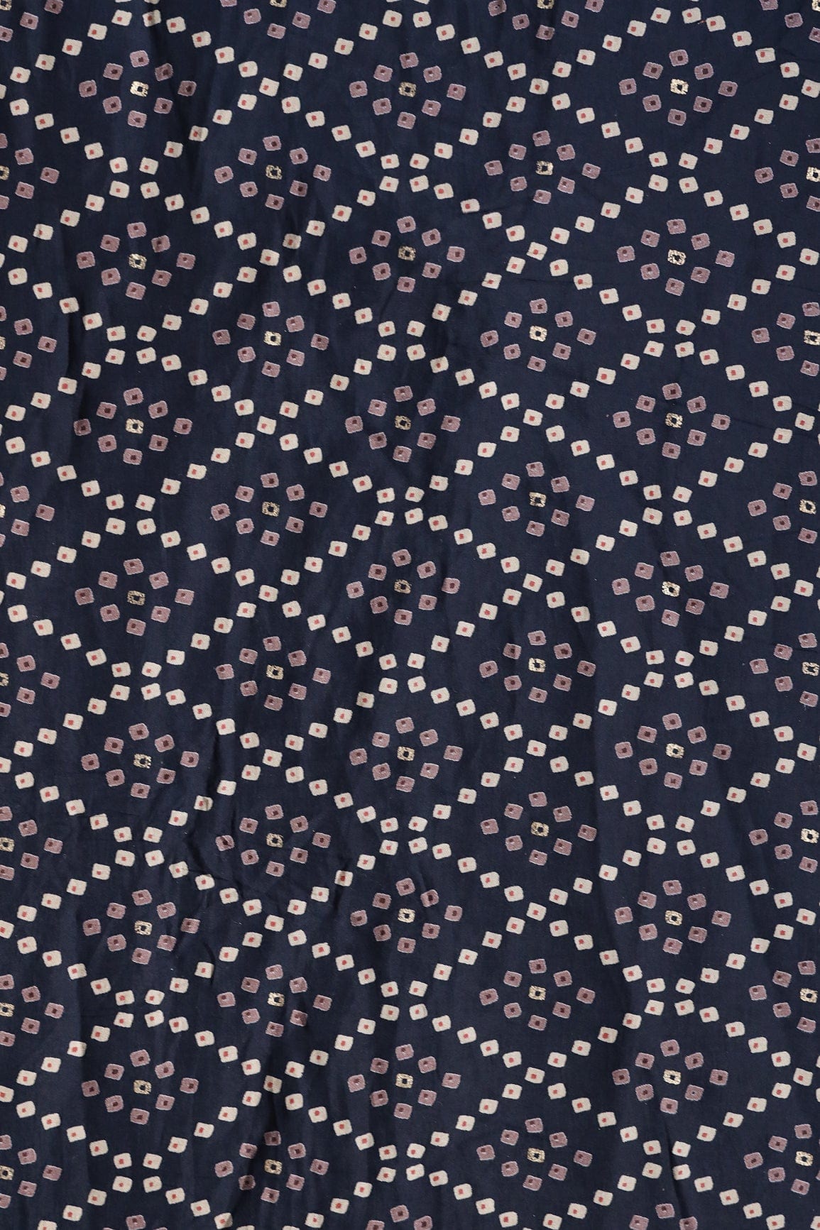doeraa Prints Navy Blue Bandhani Pattern Foil Screen Print On Chanderi Silk Fabric