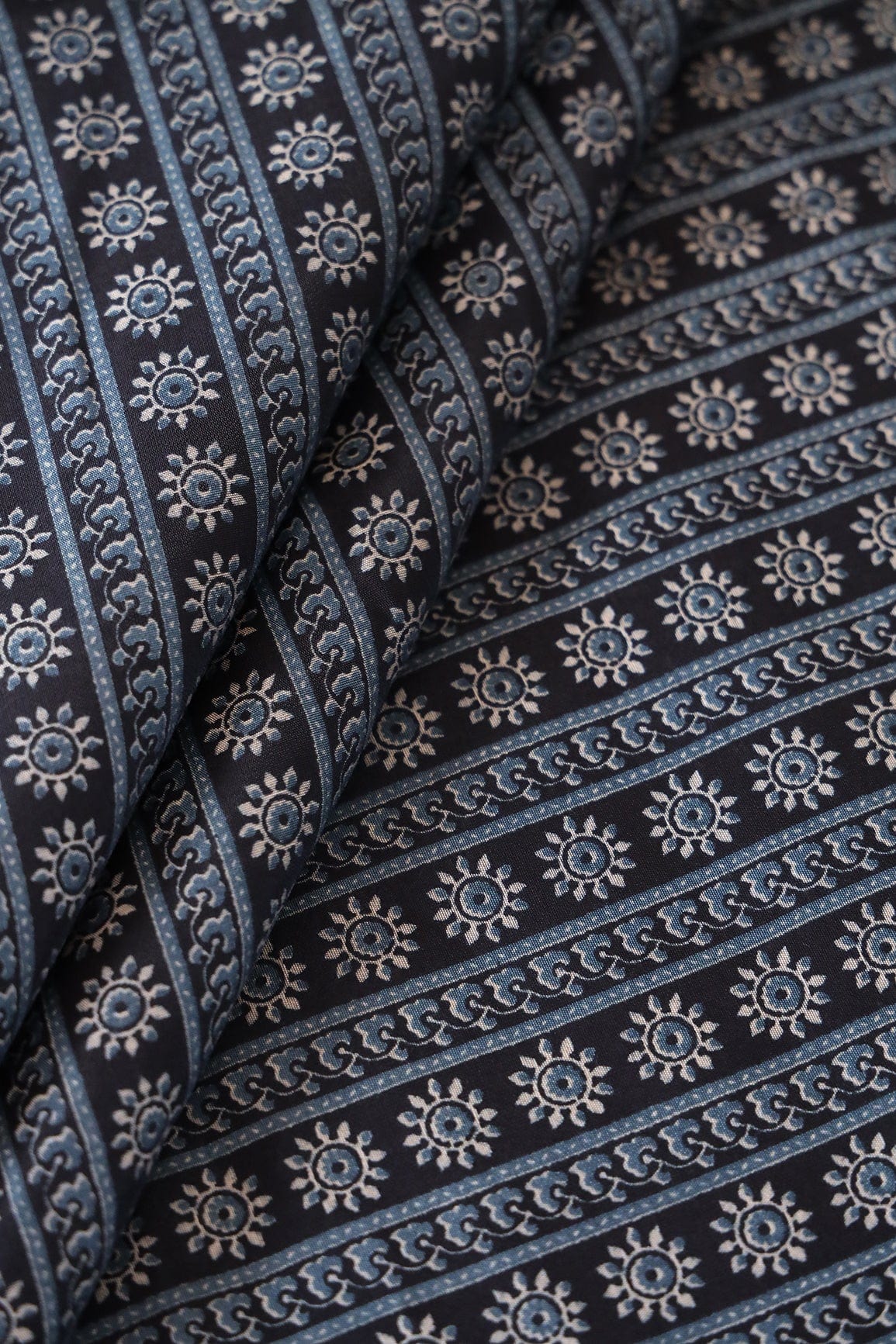 doeraa Prints Navy Blue Traditional Pattern Screen Print On Chanderi Silk Fabric