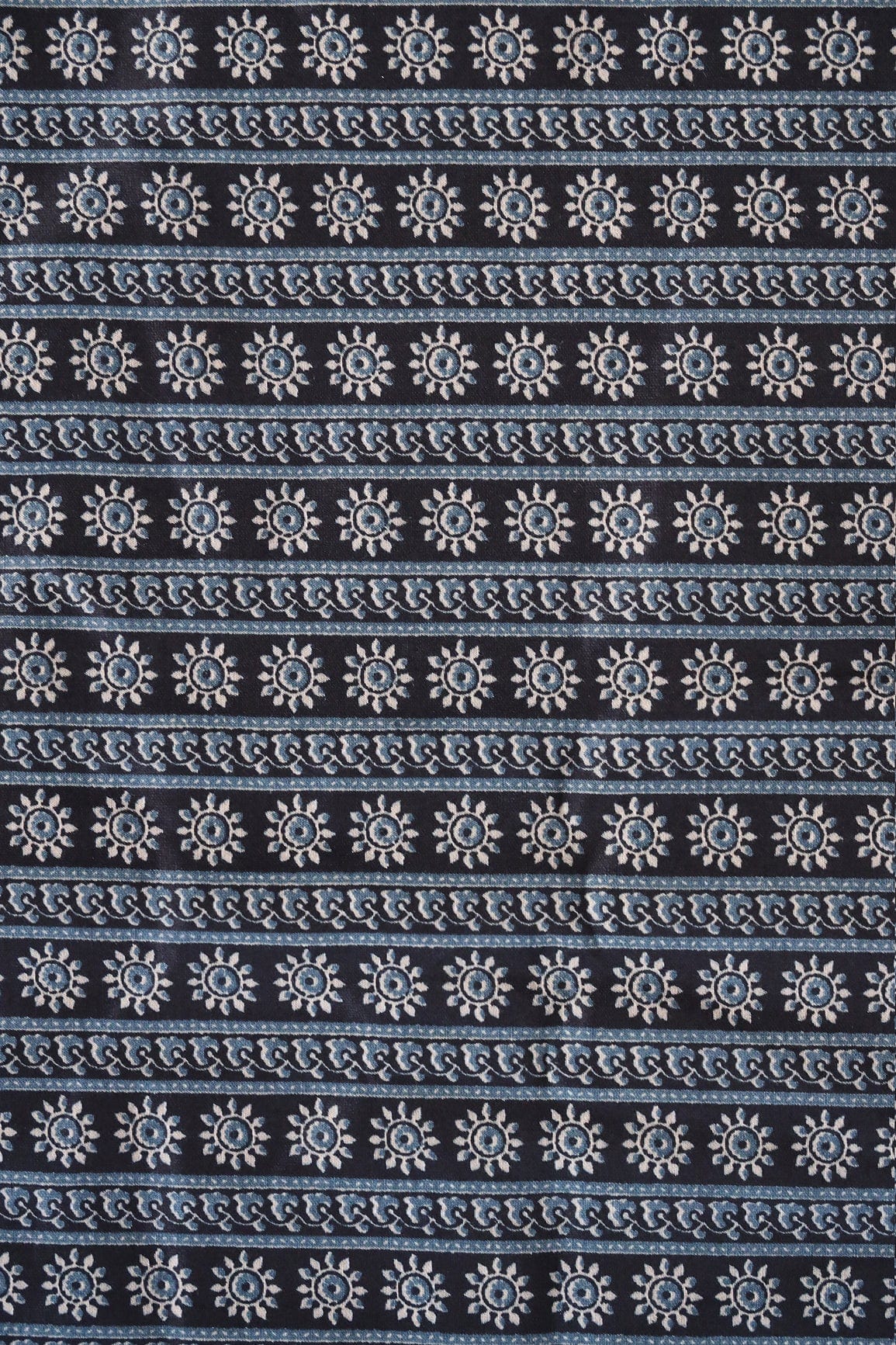 doeraa Prints Navy Blue Traditional Pattern Screen Print On Chanderi Silk Fabric