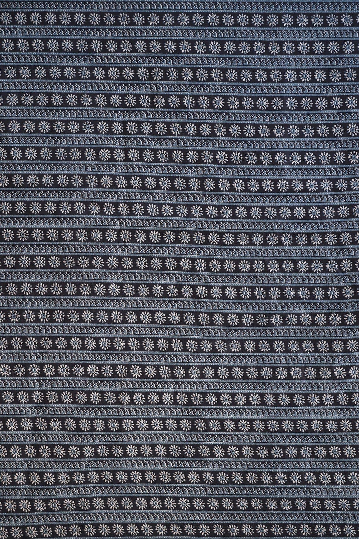 doeraa Prints Navy Blue Traditional Pattern Screen Print On Chanderi Silk Fabric