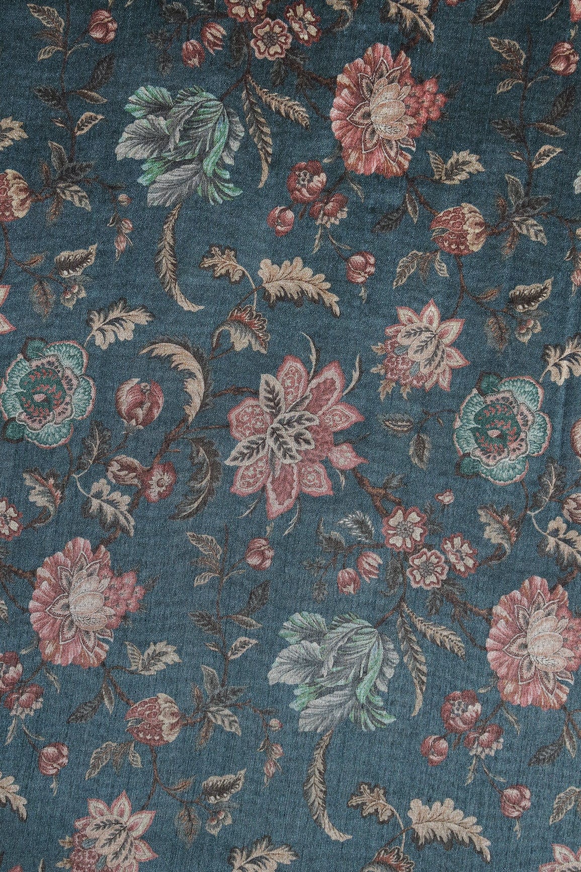 doeraa Prints Pink Floral Pattern Digital Print On Air Force Blue Mulberry Silk Fabric