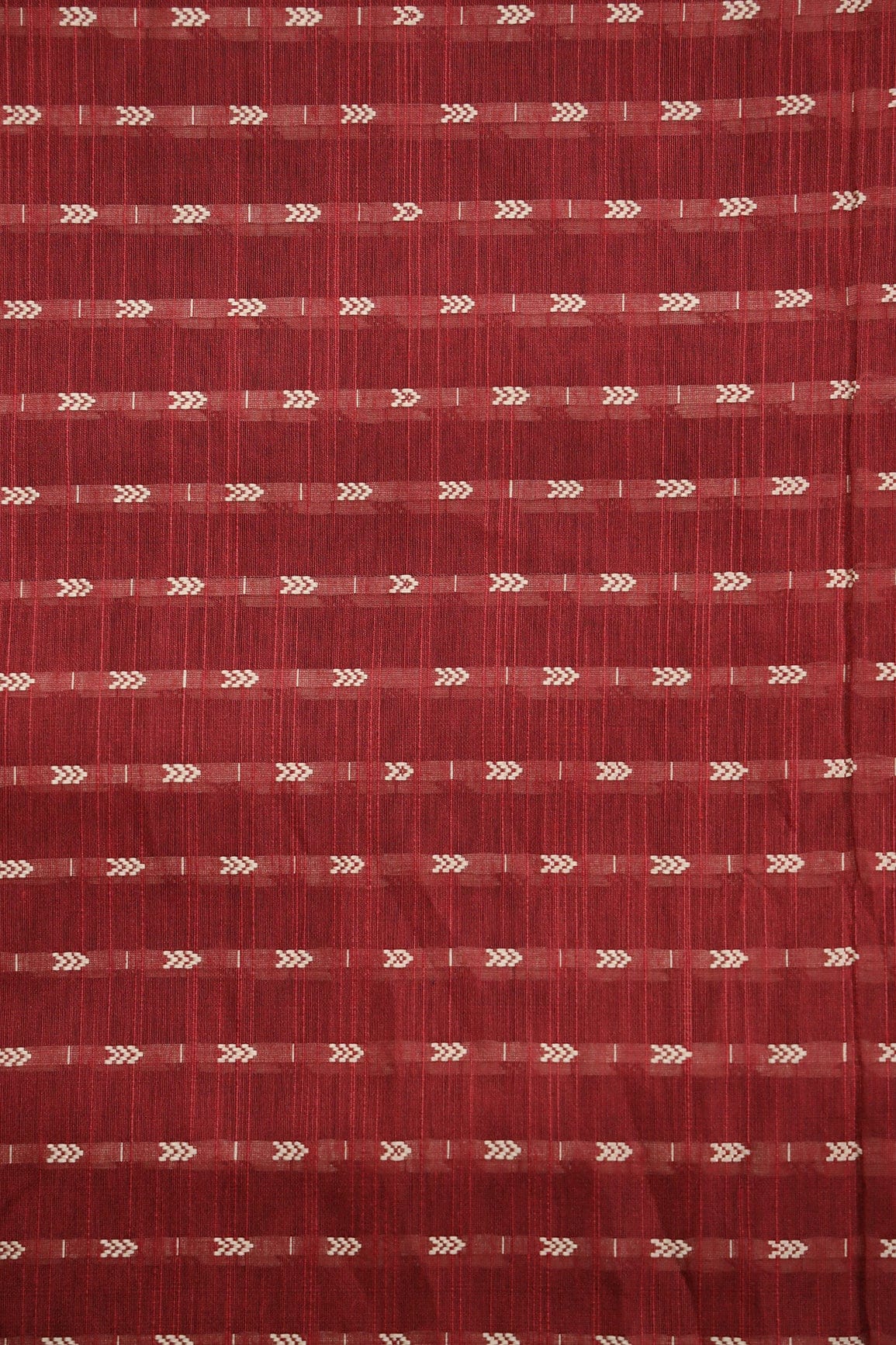 doeraa Prints Red And Beige Geometric Pattern Handwoven Two Tone Chanderi Silk Fabric