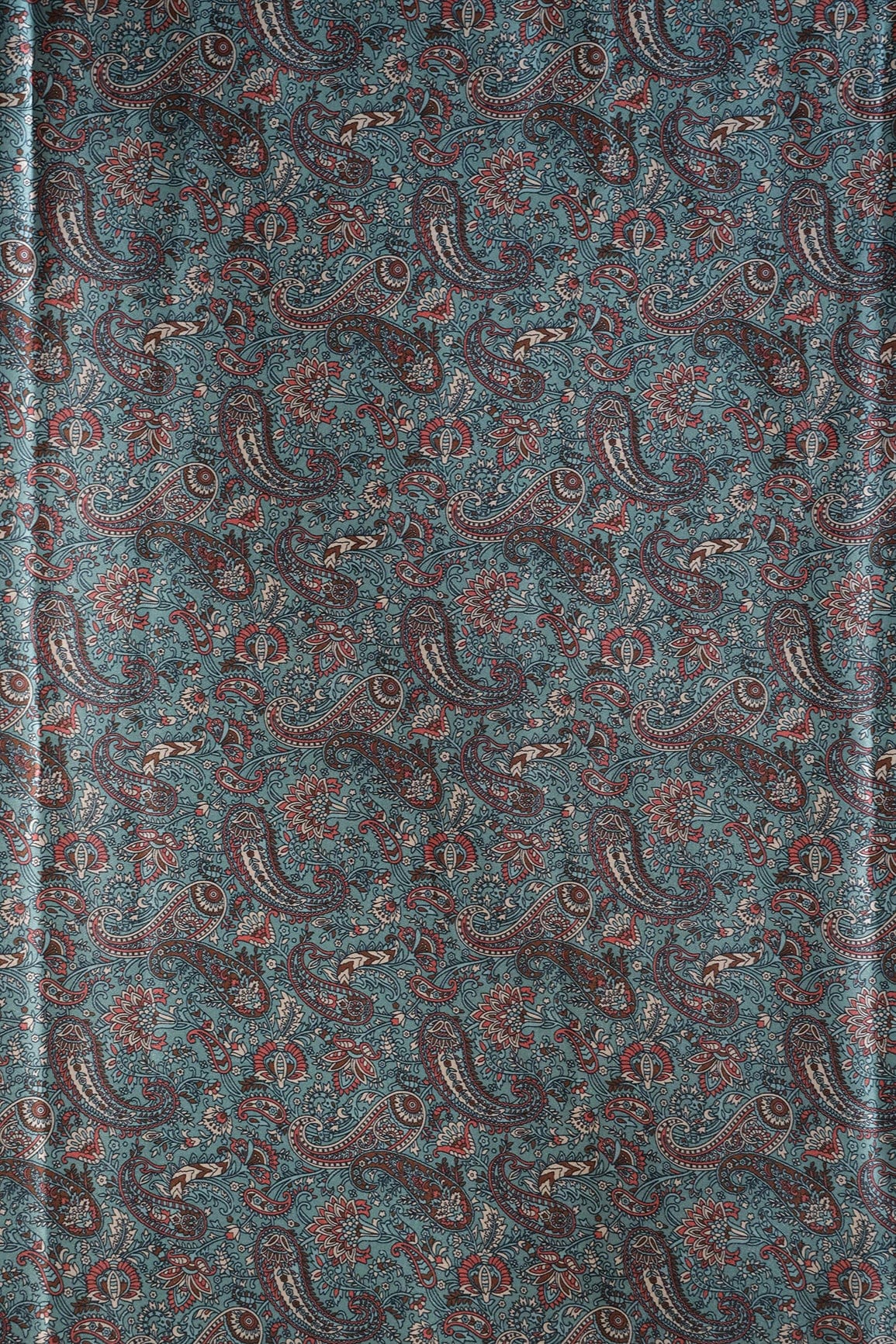doeraa Prints Red And Teal Paisley Pattern Digital Print On Satin Fabric