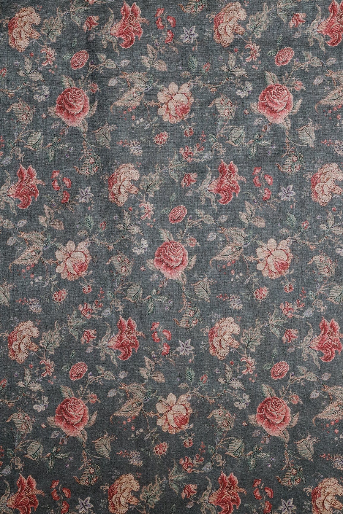 doeraa Prints Red and Yellow Floral Pattern Digital Print On Grey Mulberry Silk Fabric