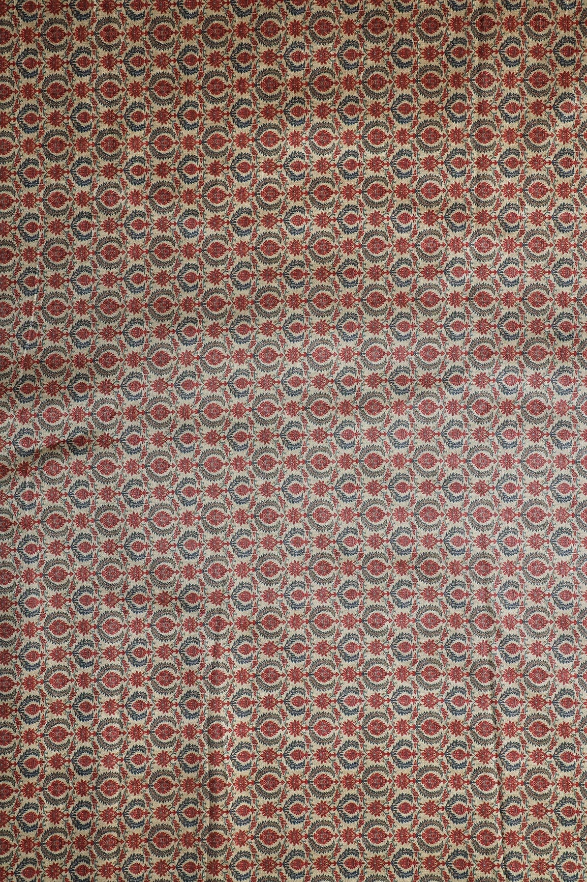 doeraa Prints Red Ethnic Pattern Digital Print On Beige Mulberry Silk Fabric