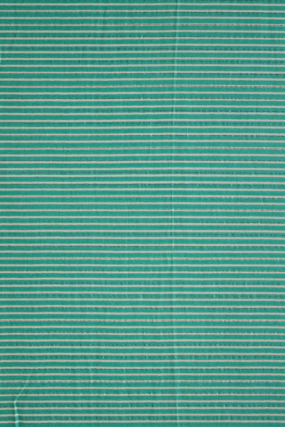 doeraa Prints Teal And White Stripes Pattern Screen Print Lurex Cotton Fabric