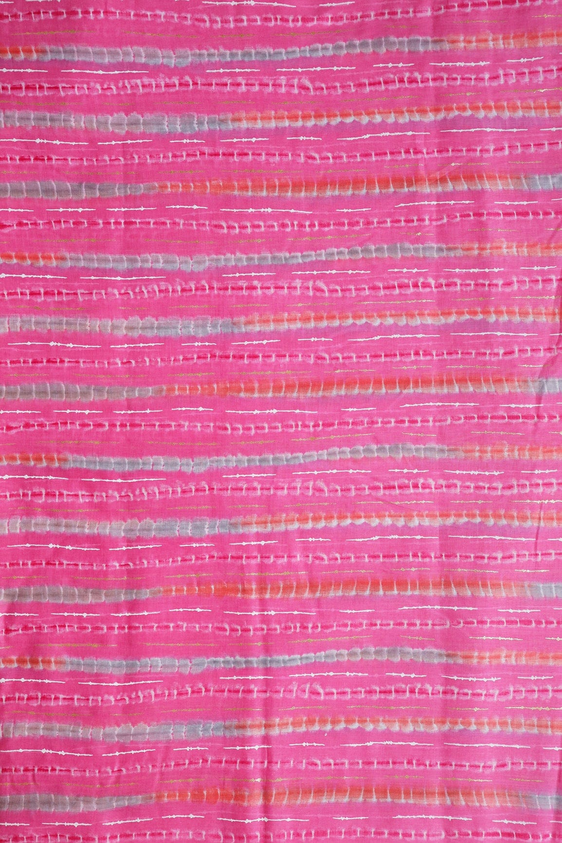 doeraa Prints Ultra Pink And Grey Stripes Pattern With Gold Foil On Pure Mul Cotton Fabric