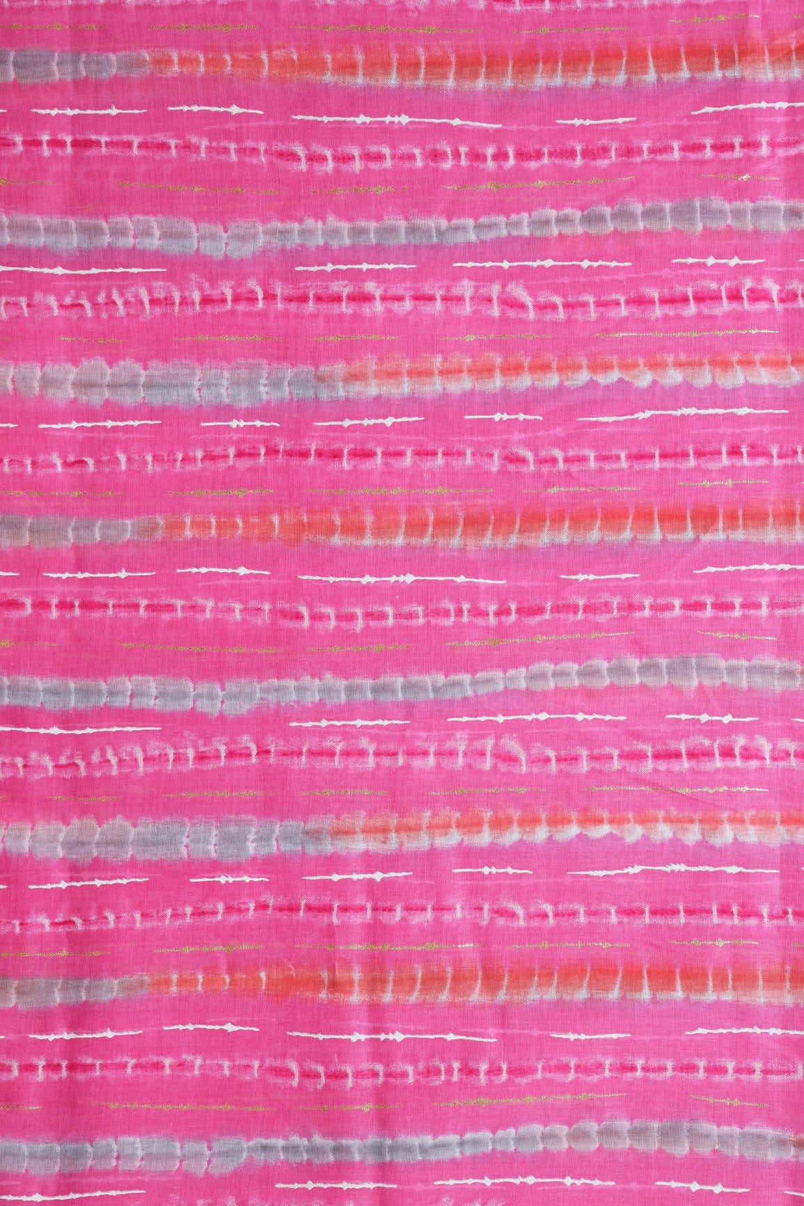 doeraa Prints Ultra Pink And Grey Stripes Pattern With Gold Foil On Pure Mul Cotton Fabric