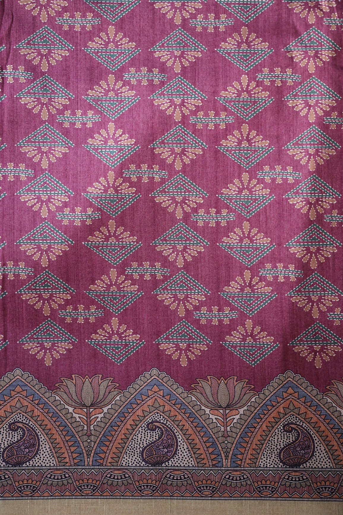 doeraa Prints Wine Geometric Pattern Digital Print On Mulberry Silk Fabric With Border