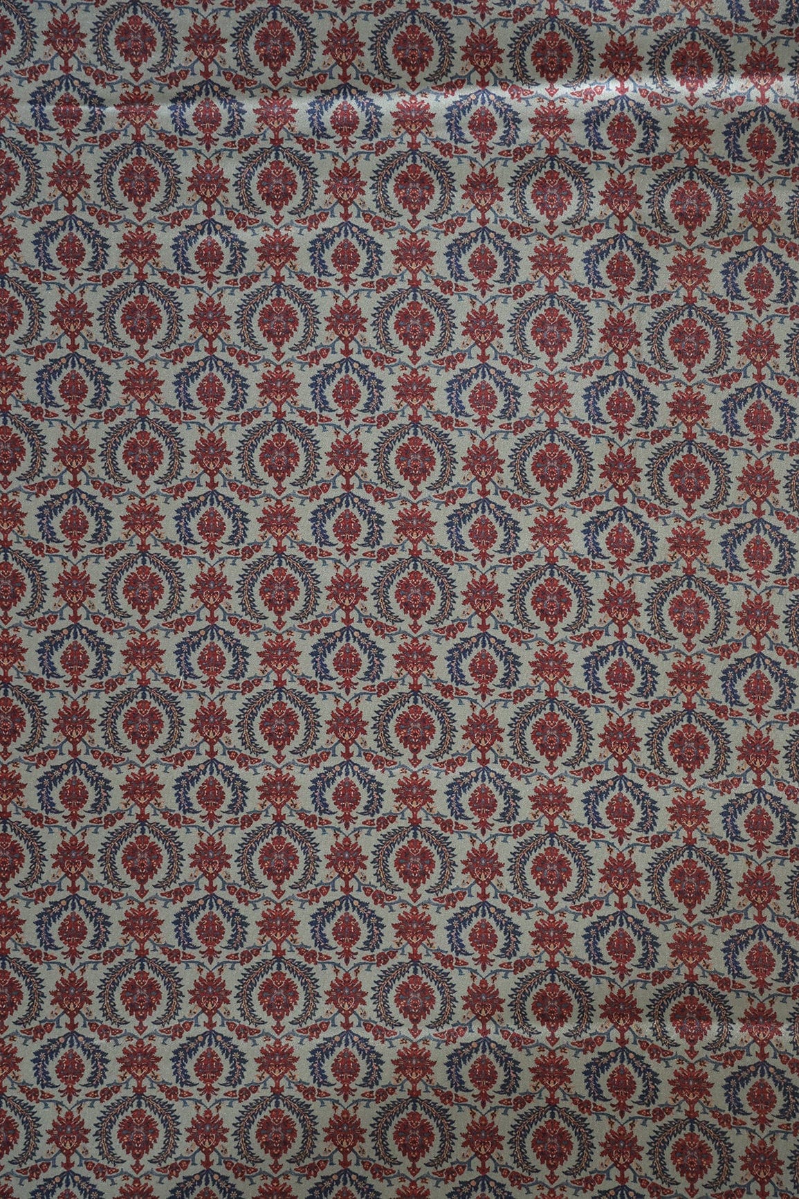 Red And Grey Trellis Pattern Digital Print On Satin Fabric - doeraa