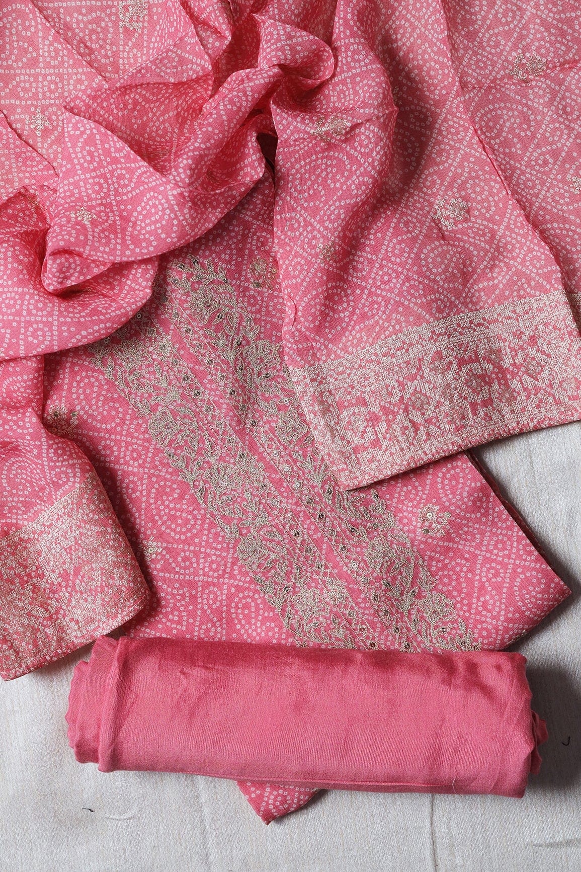 doeraa Semi Stitched Pink Semi Stitched Pure Linen Jacquard Suit Set (3 piece)