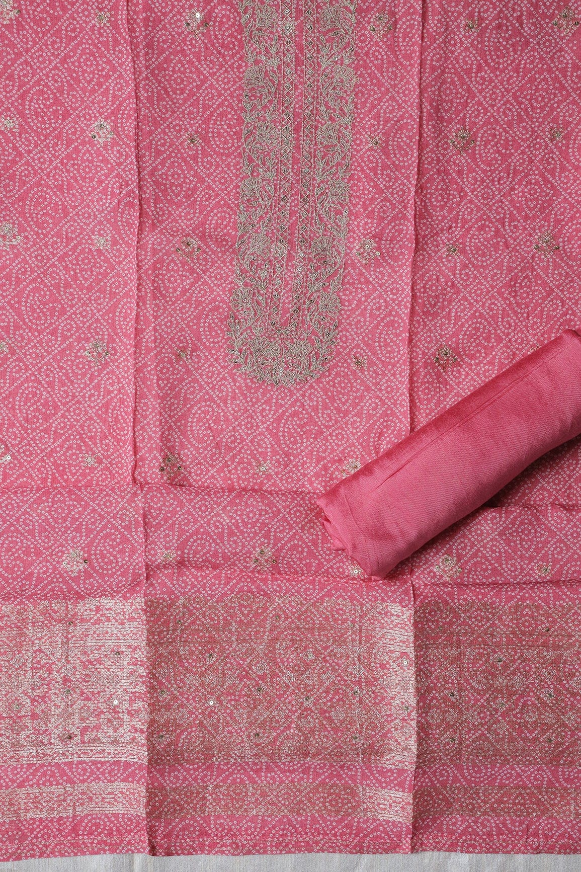 doeraa Semi Stitched Pink Semi Stitched Pure Linen Jacquard Suit Set (3 piece)