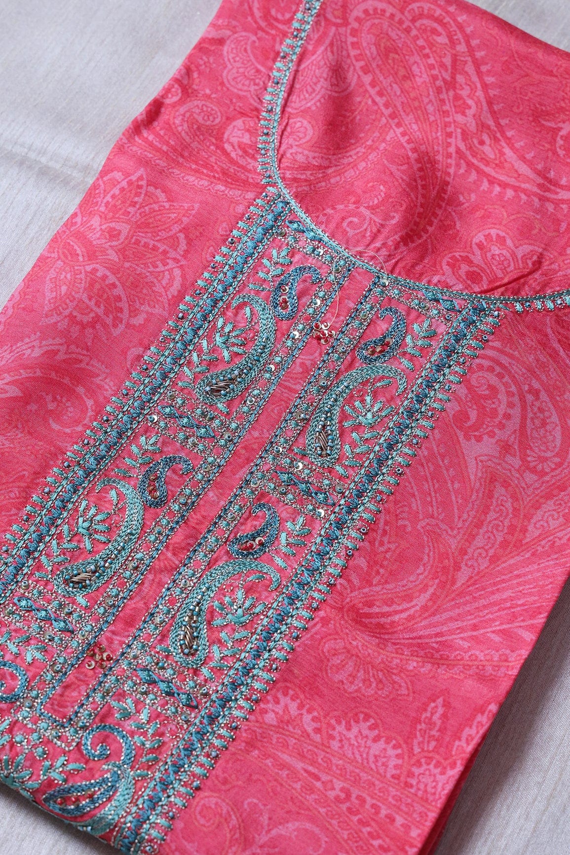 doeraa Semi Stitched Punch Pink Semi Stitched Pure Dola Silk Suit Set (3 piece)