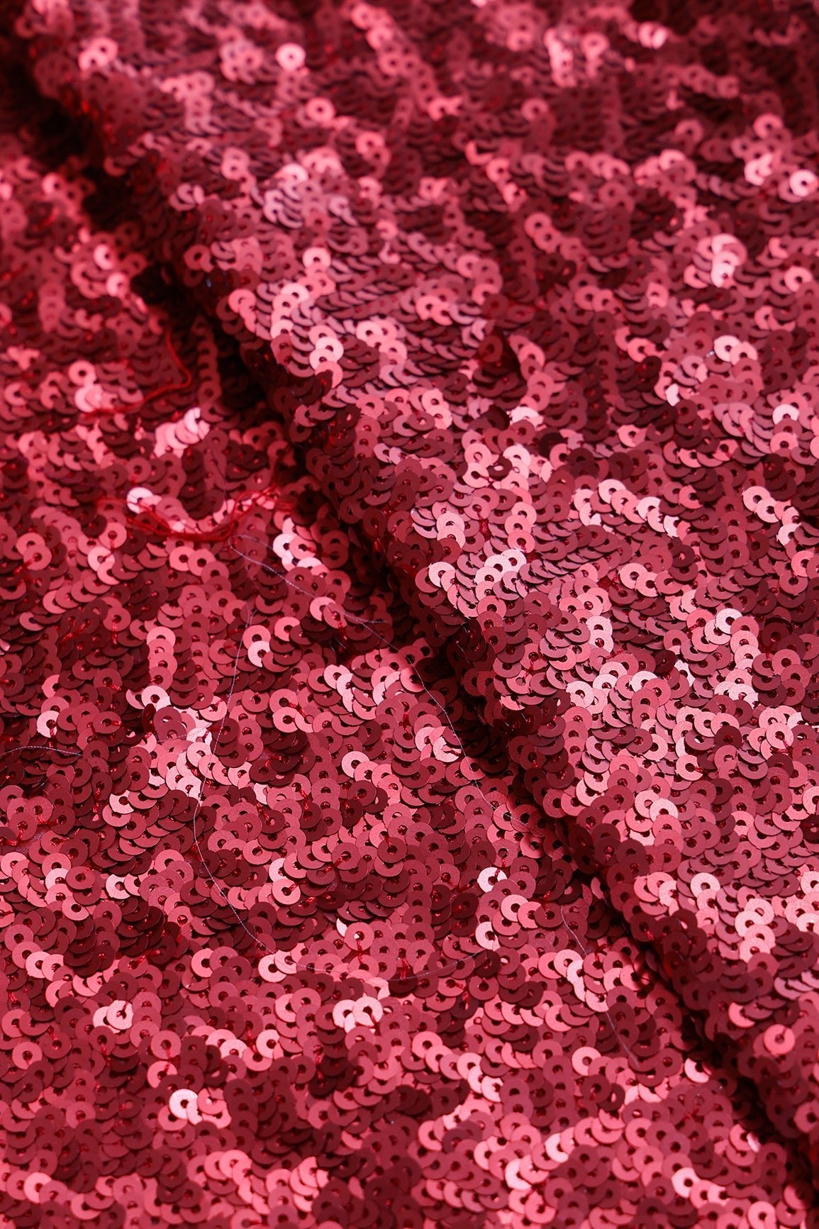 1 Meter Cut Piece Of Exclusive All Over Sequins Embroidery On Red Viscose Georgette Fabric - doeraa